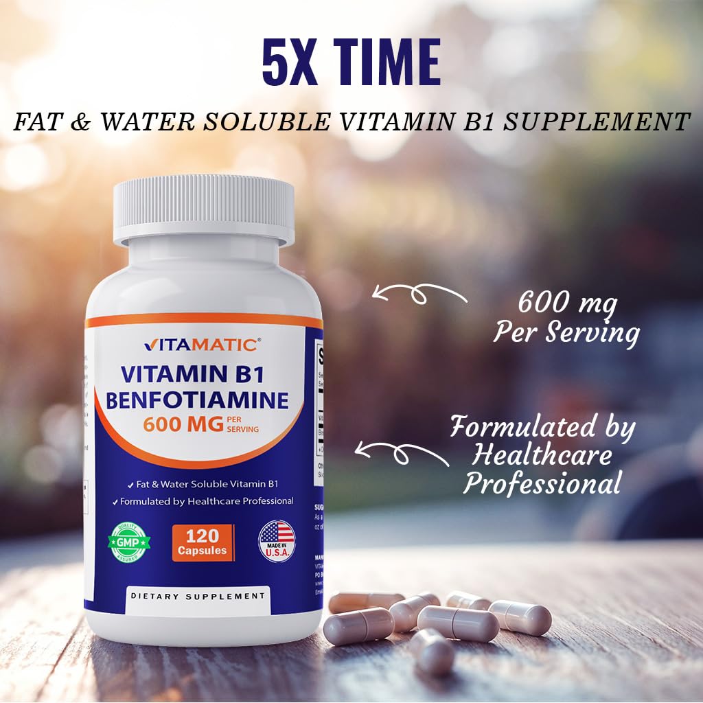 Paquete de 120 cápsulas de Vitamatic Benfotiamina y Vitamina B1