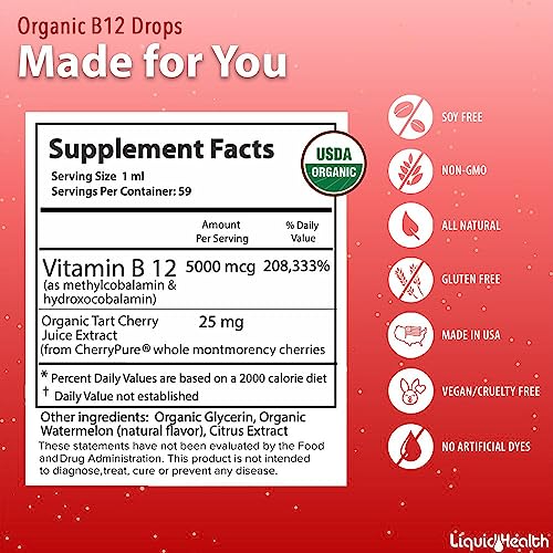 Paquete de 2 gotas vitaminas líquidas B12 orgánicas LiquidHealth