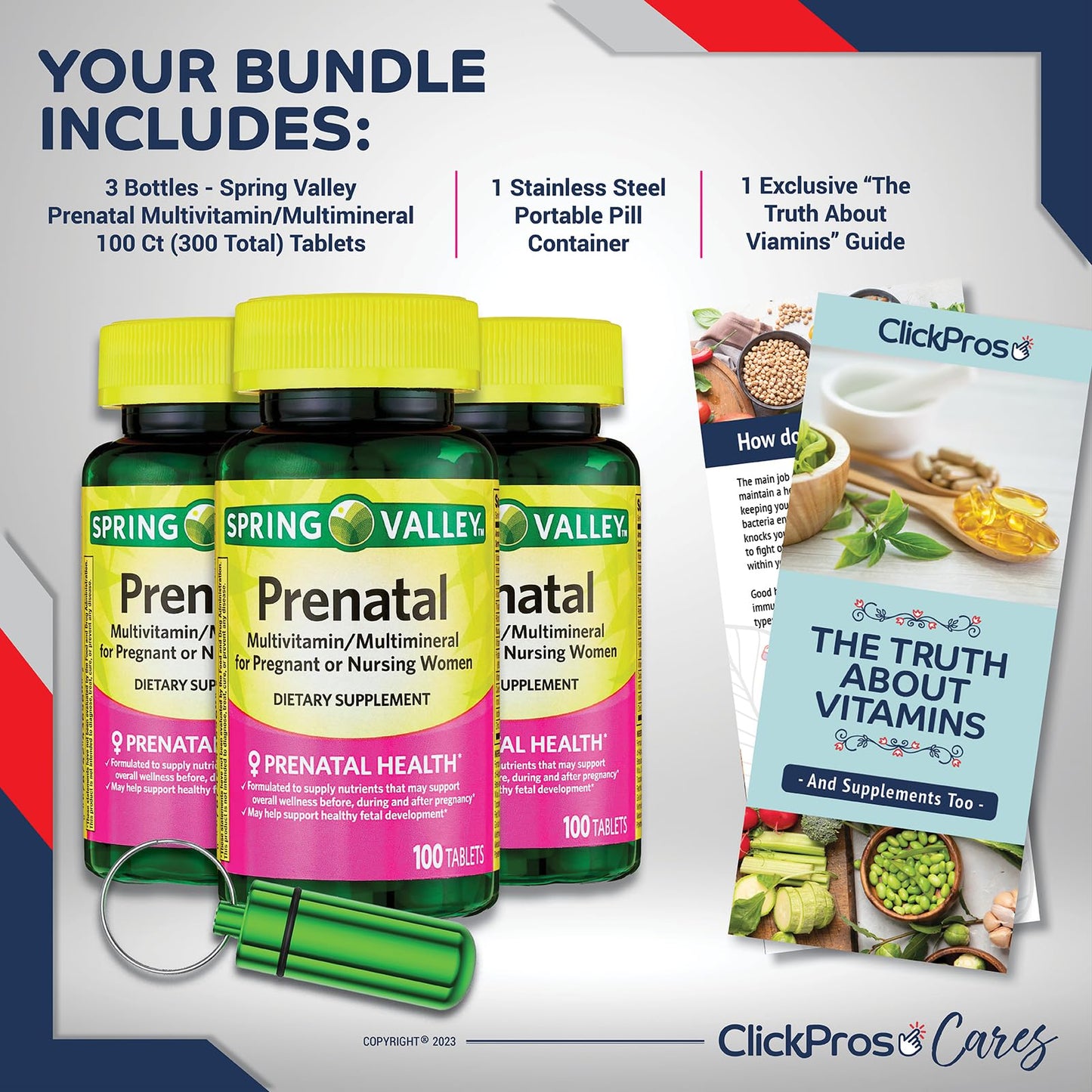 Paquete 3 multivitamínicos prenatales Spring Valley 300 tabletas