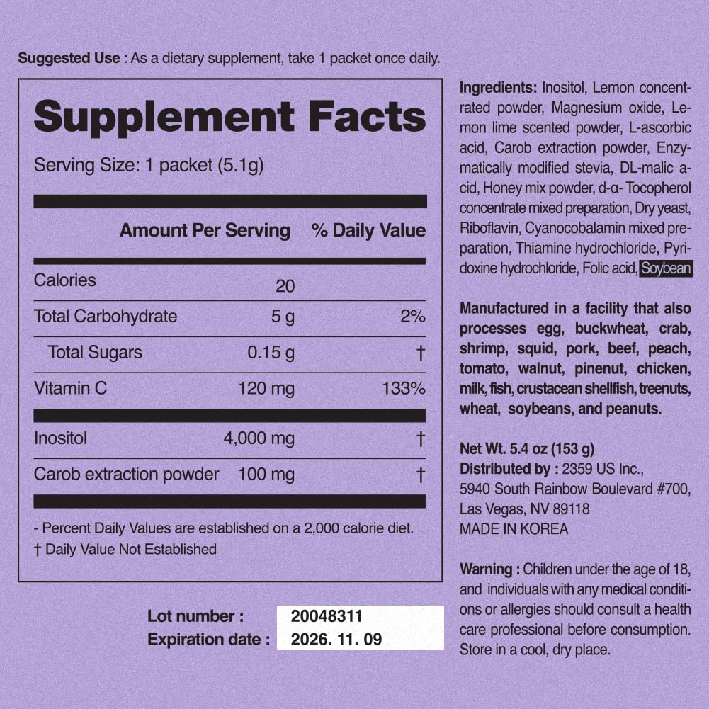 Paquete de 30 días del suplemento inositol polvo para mujeres