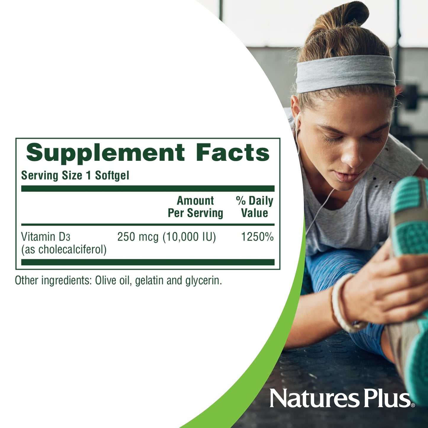 Paquete de 60 cápsulas vitamina d3 naturesplus sin gluten