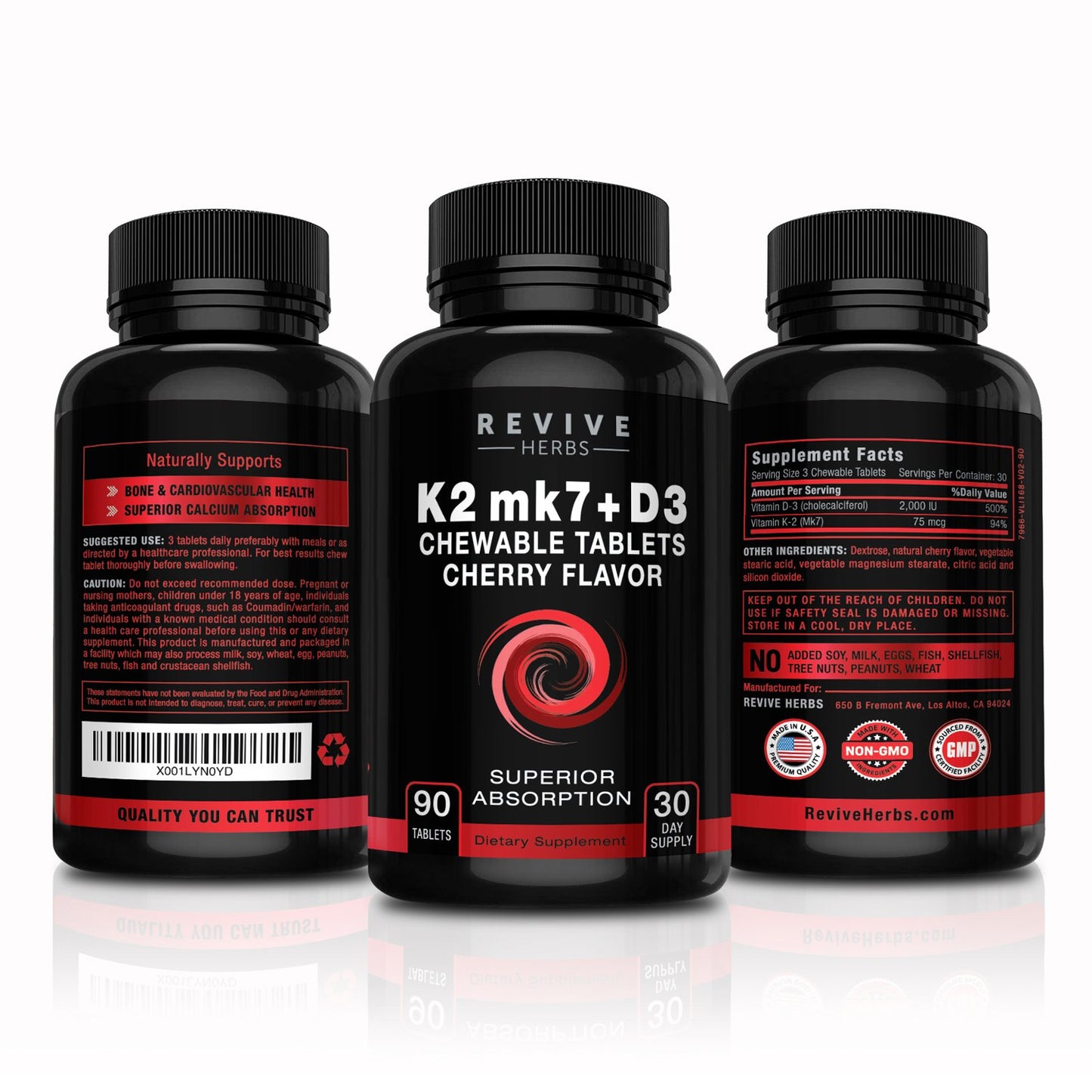 Paquete 90 tabletas masticables vitamina k2 d3 sabor cereza