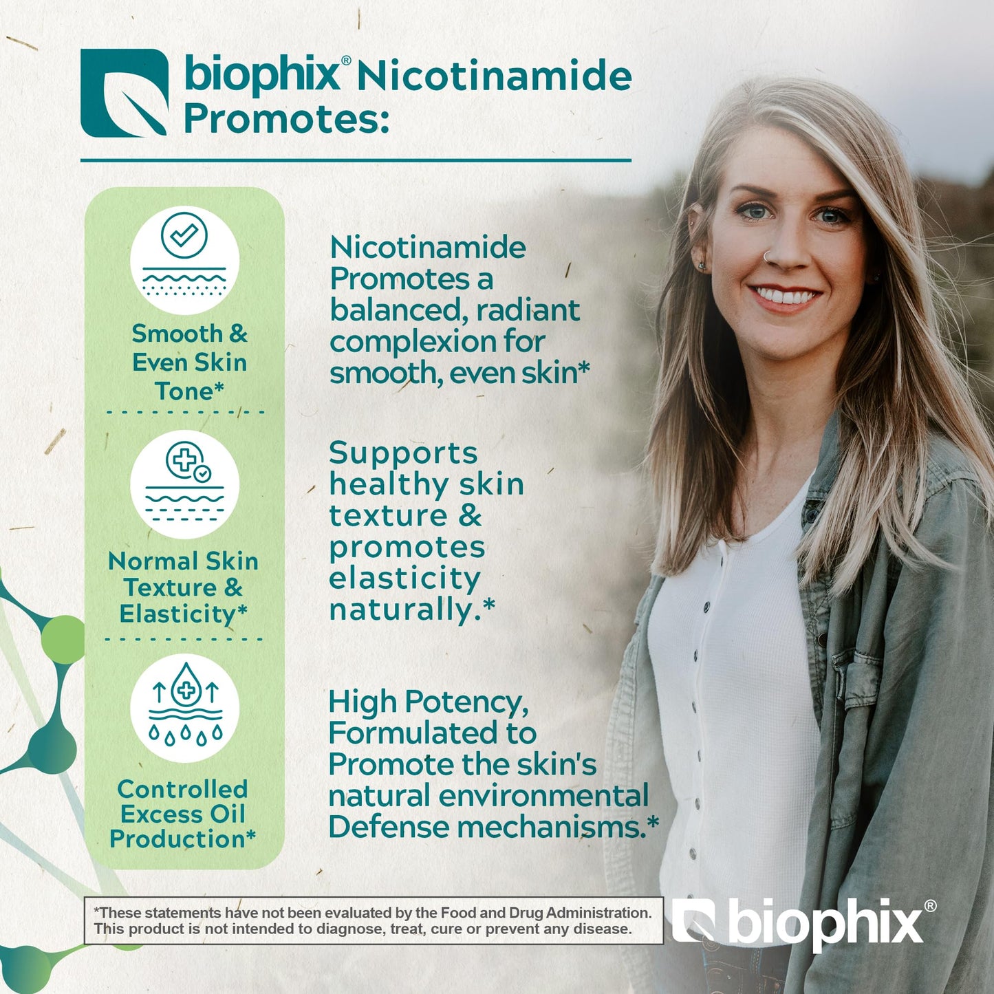 Paquete biophix B-3 nicotinamida 1350 mg piel clara