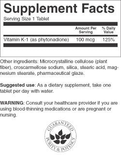 Paquete caja vitamina K-1 Swanson 100 tabletas