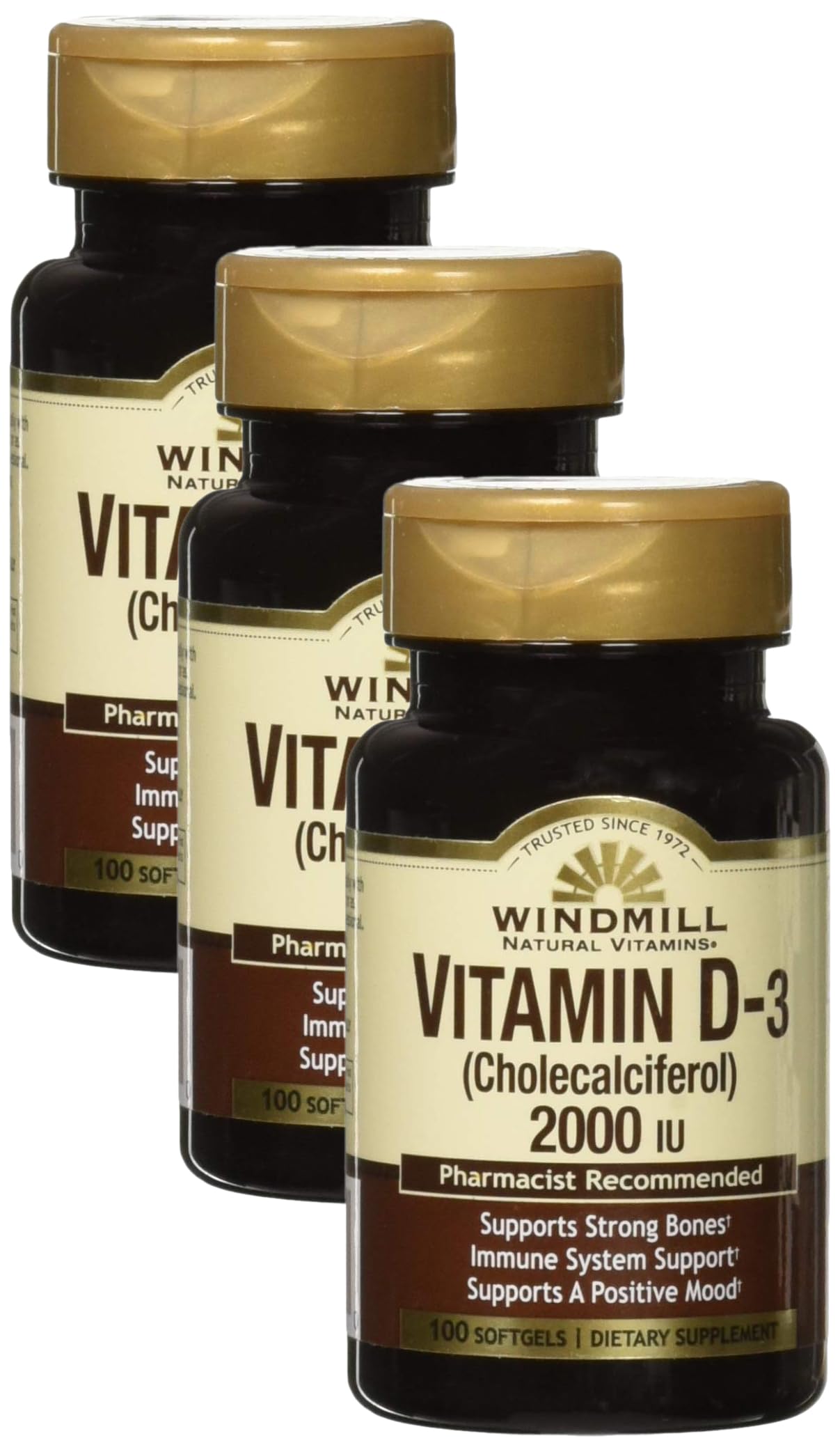 Paquete de cápsulas blandas Vitamina D3 Windmill 2000 UI