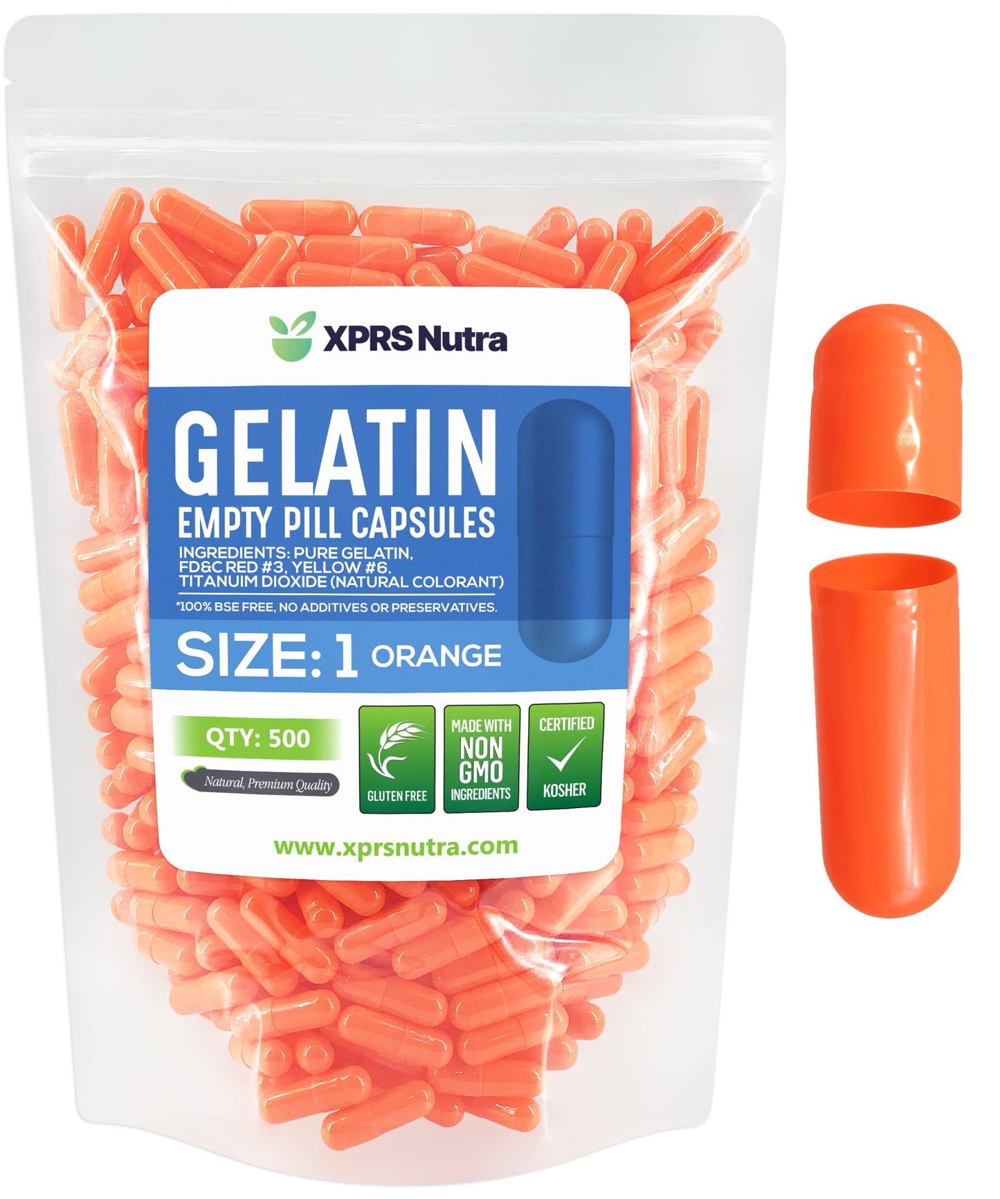 Paquete de cápsulas vacías de gelatina XPRS Nutra