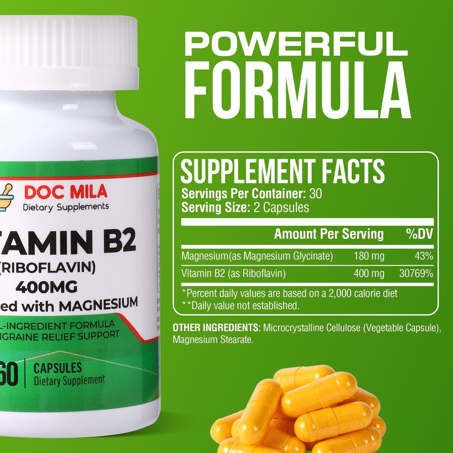 Paquete de cápsulas vitamina b2 riboflavina alivio migrañas