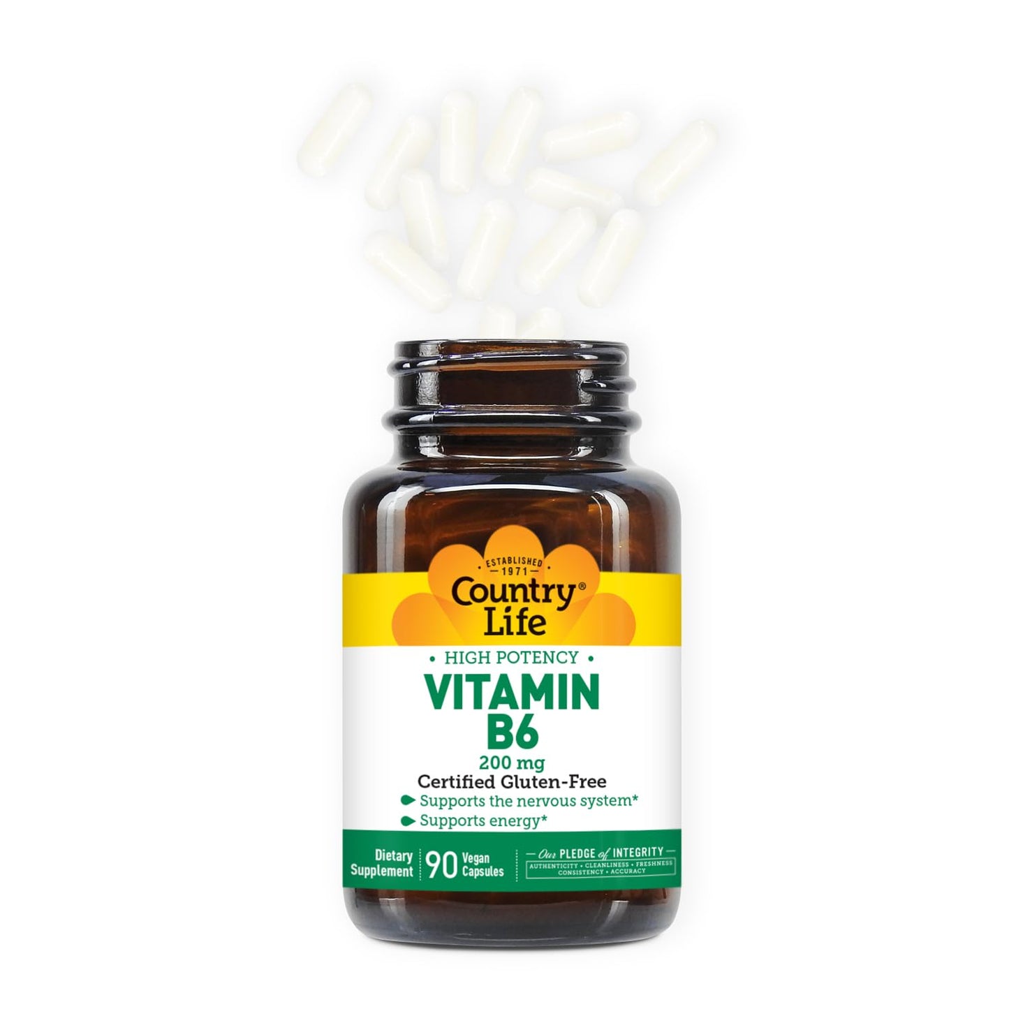 Paquete cápsulas Vitamina B6 Country Life sin gluten vegano