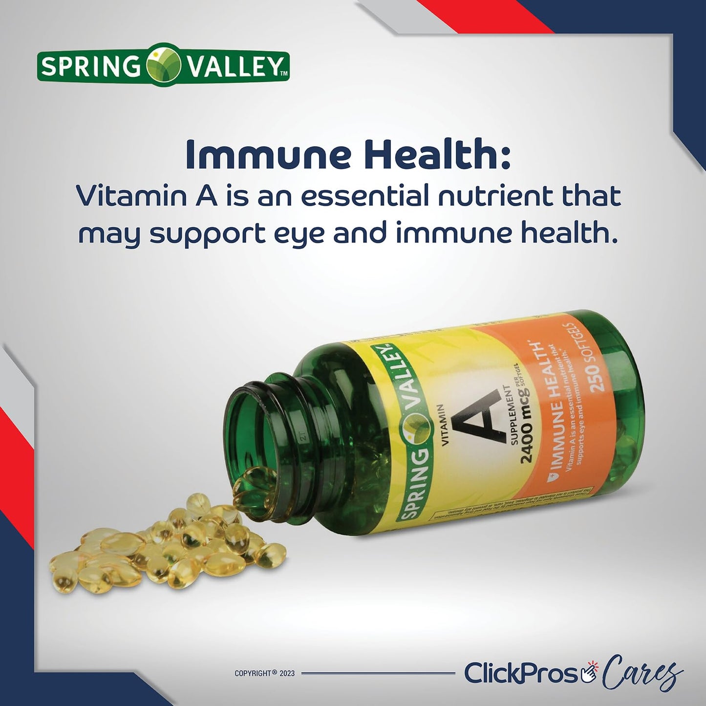 Paquete de cápsulas vitaminas A con contenedor