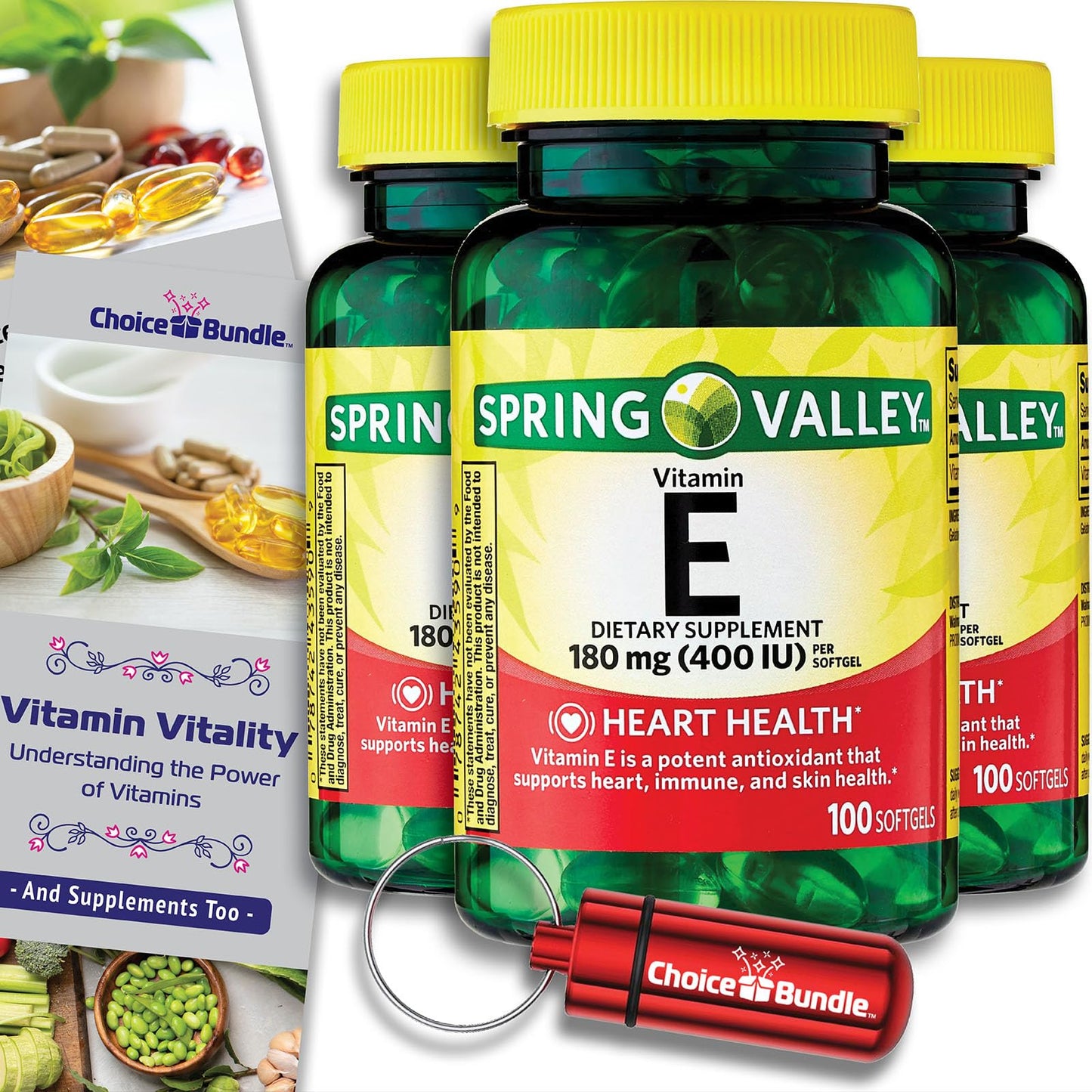 Paquete Choice Bundle Vitamina E Spring Valley 300 cápsulas y guía