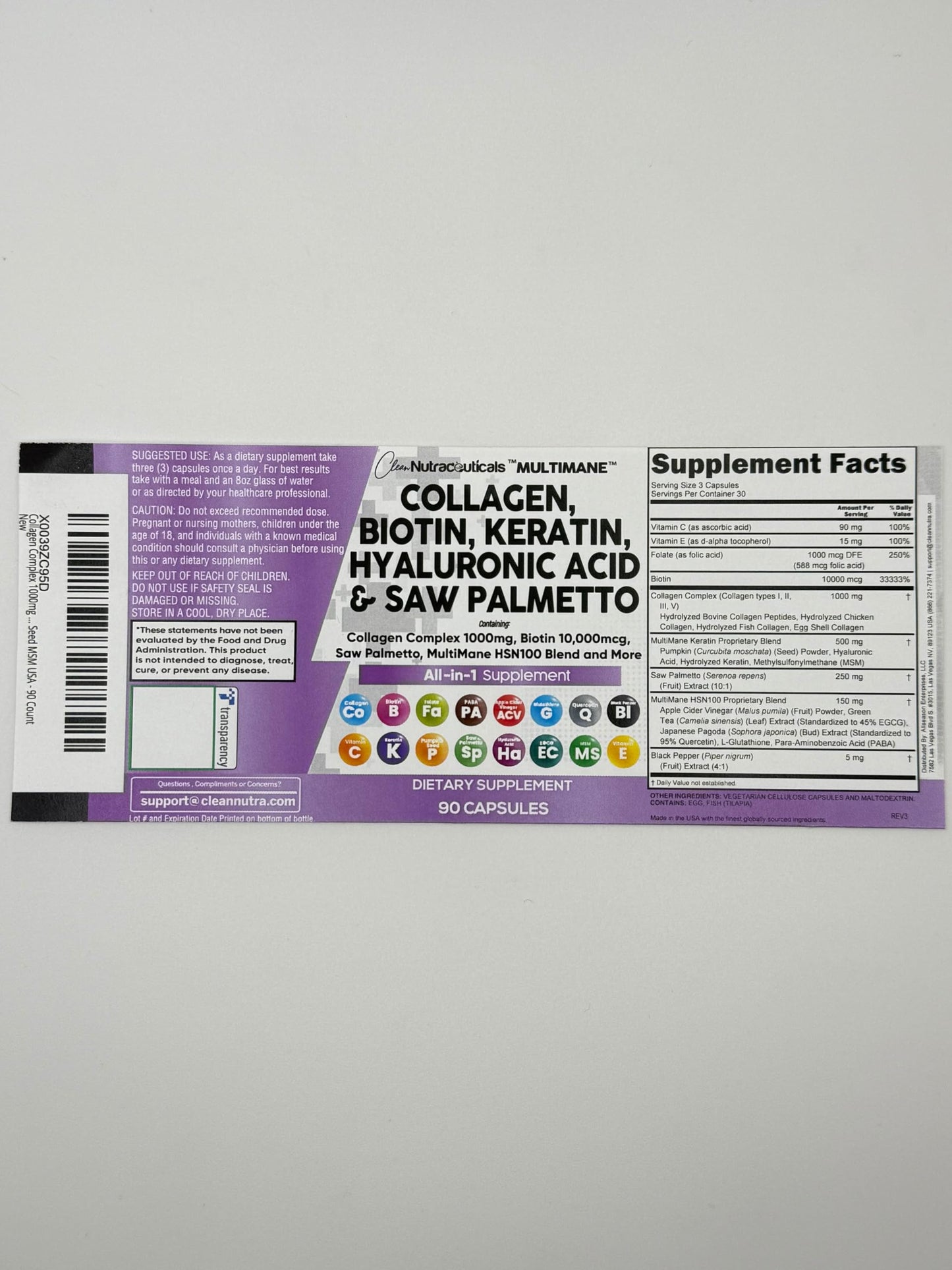 Paquete Clean Nutraceuticals vitaminas para cabello piel uñas con biotina 10000mcg