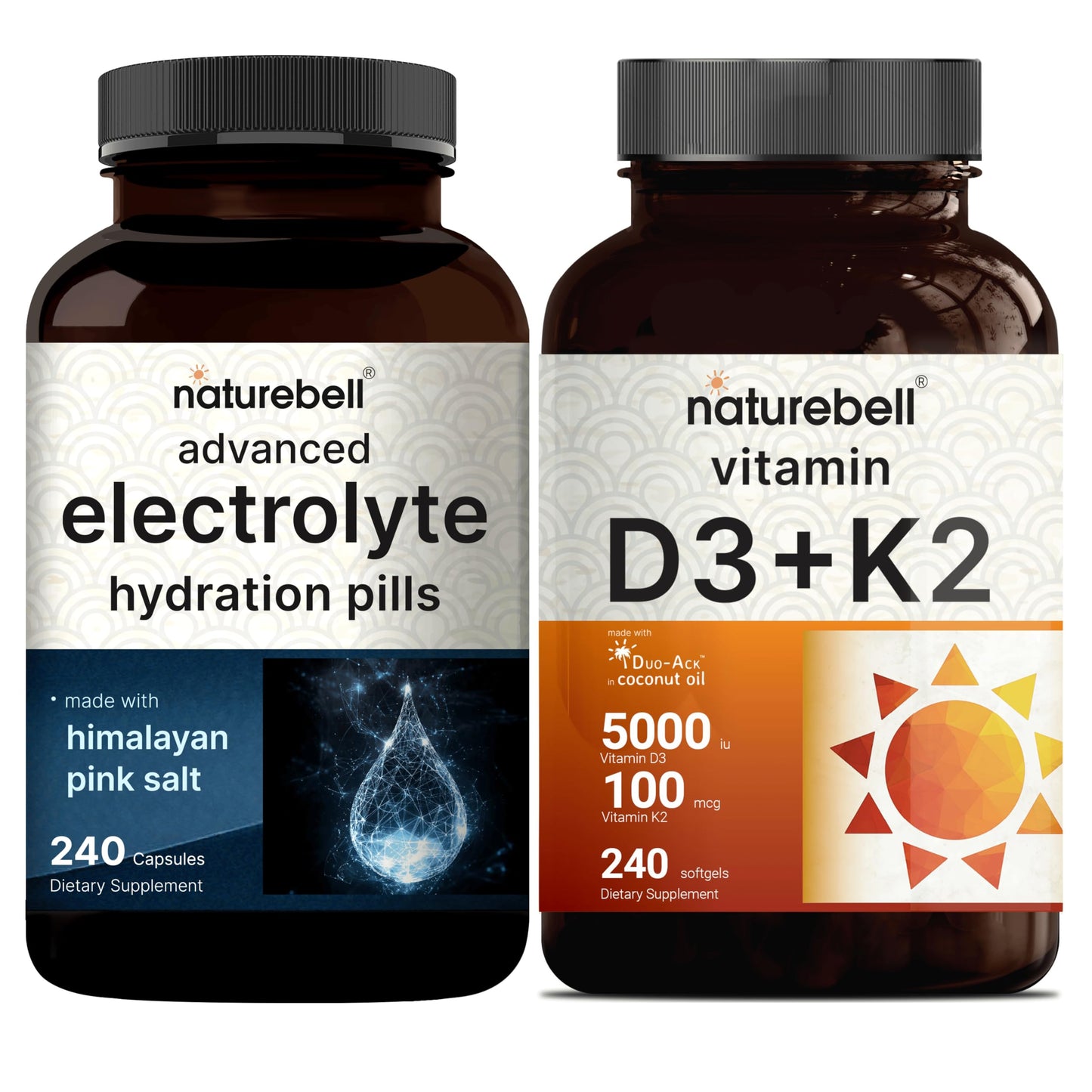Paquete combo NatureBell vitamina D3 K2 aceite coco