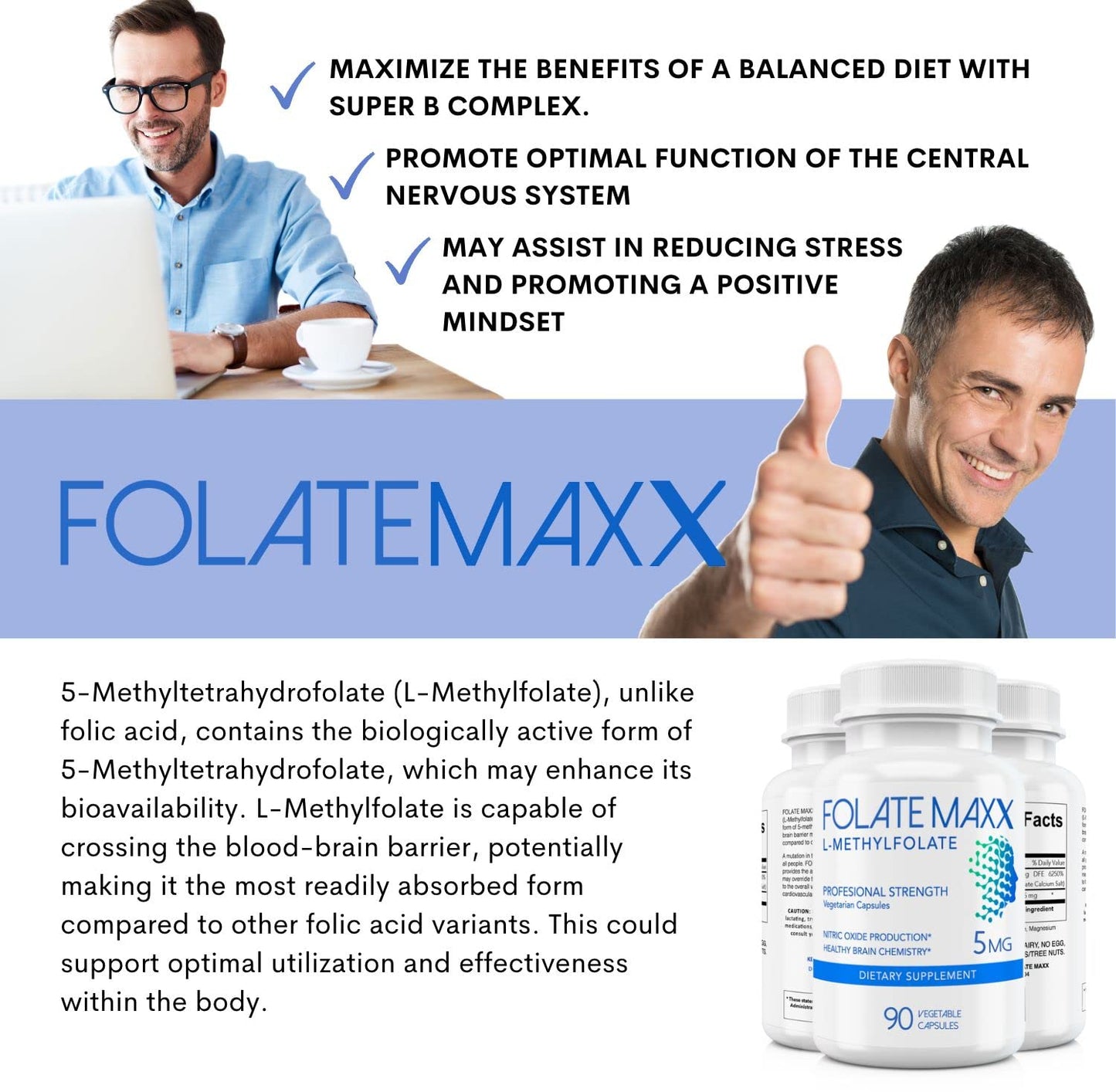 Paquete completo FolateMaxx L-Metilfolato 5 mg cápsulas