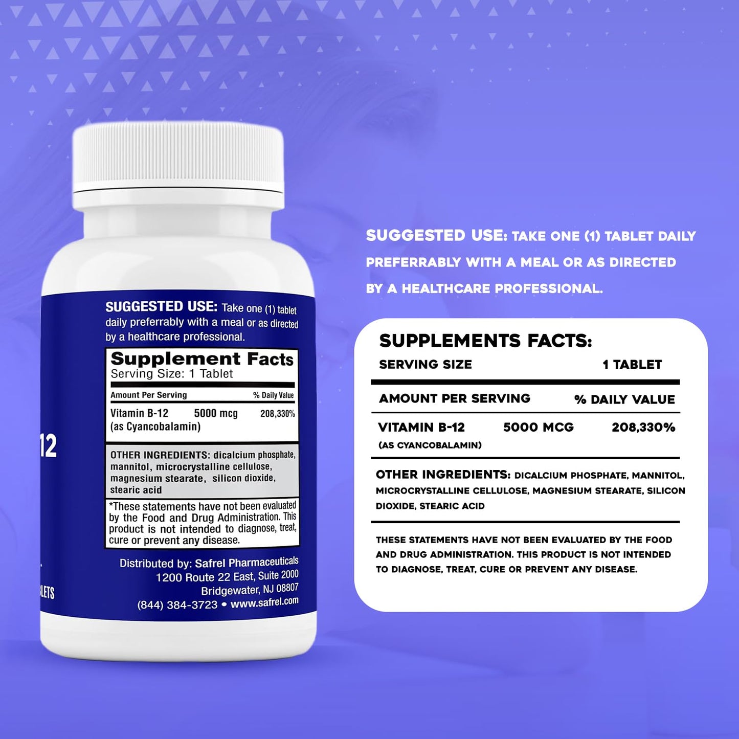 Paquete completo Safrel suplemento vitamina B12 alta potencia
