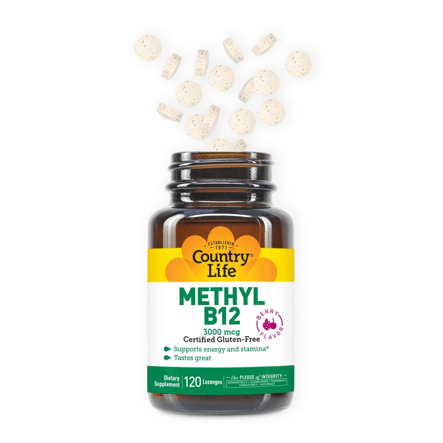 Paquete Country Life pastillas Metil B-12 veganas 120 tabletas