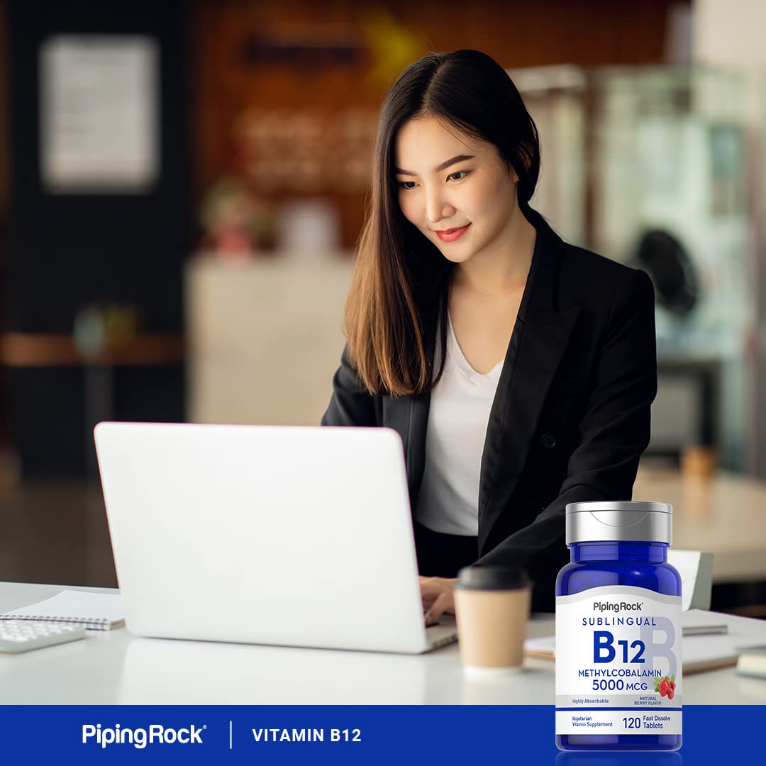 Paquete frontal vitamina B12 5000mcg Piping Rock color rosa