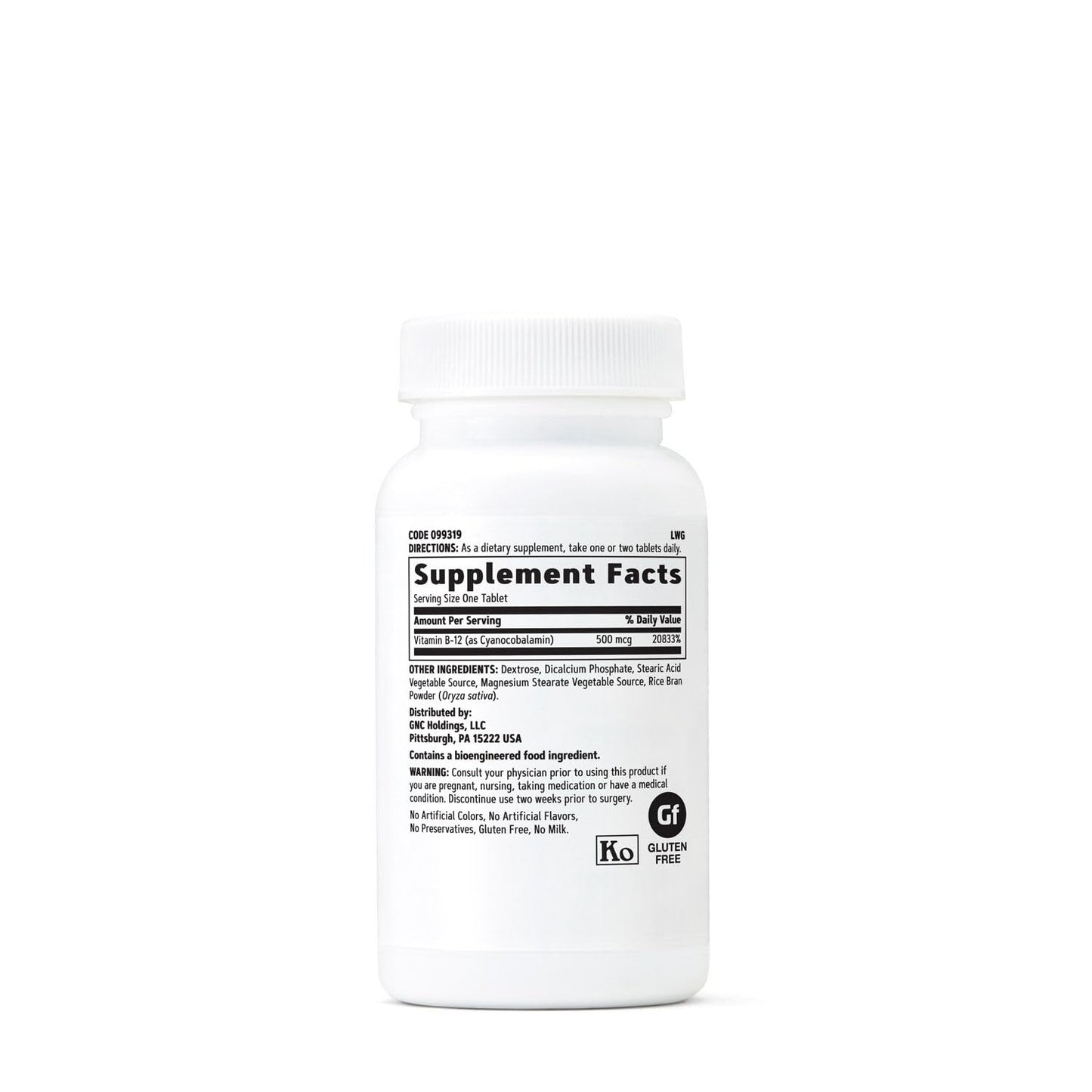 Paquete GNC Vitamina B-12 100 tabletas vegetales energía