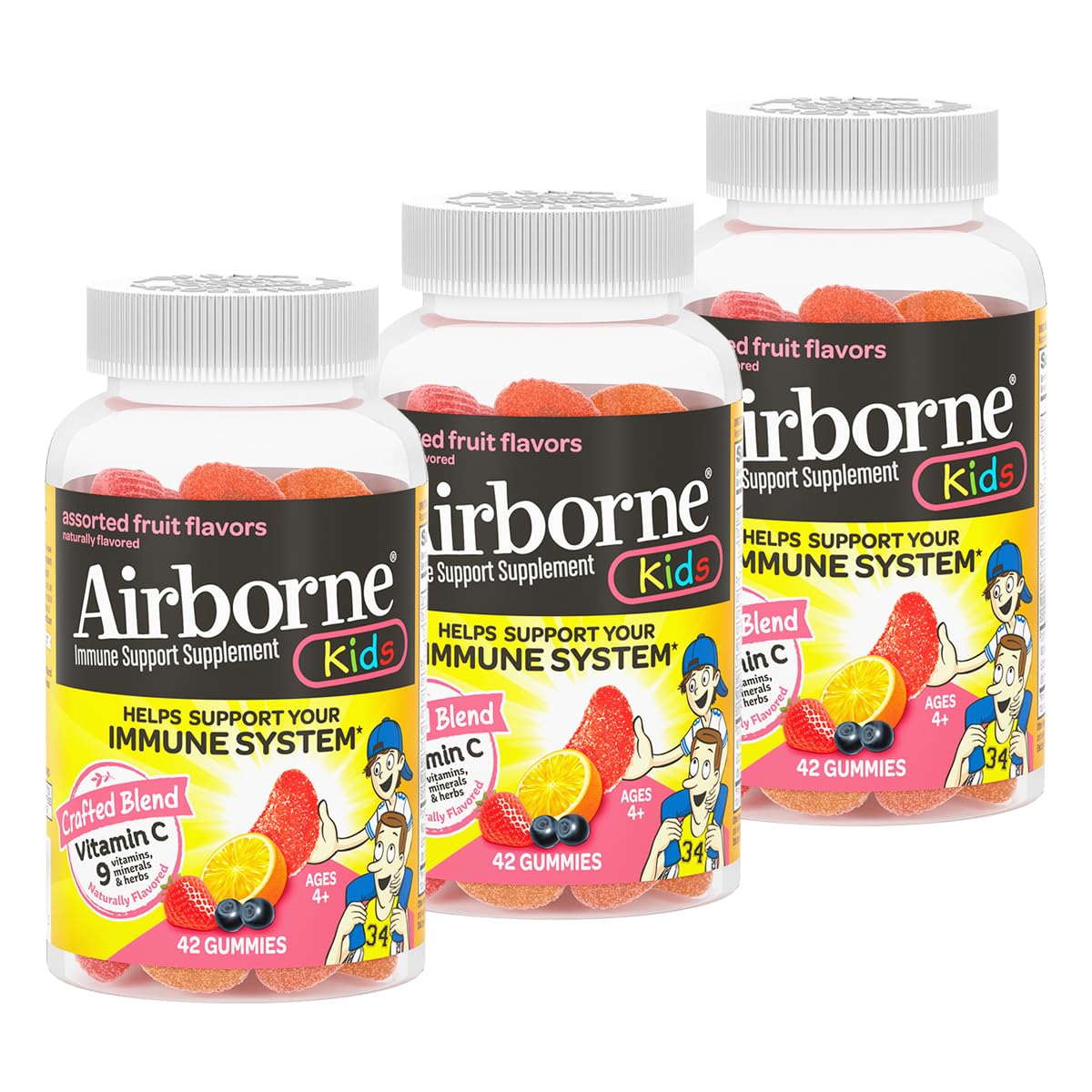 Paquete gomitas Airborne niños vitamina c sabores fruta paquete de 3