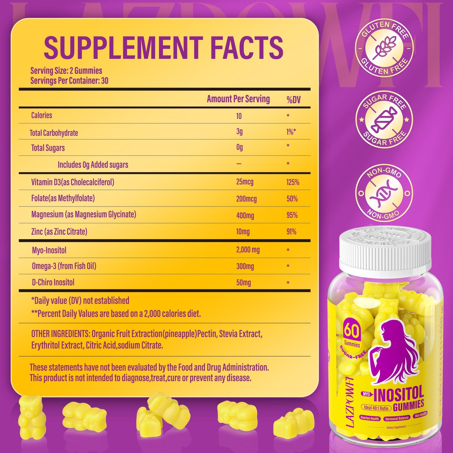Paquete gomitas Lazpowfi con inositol sabor natural