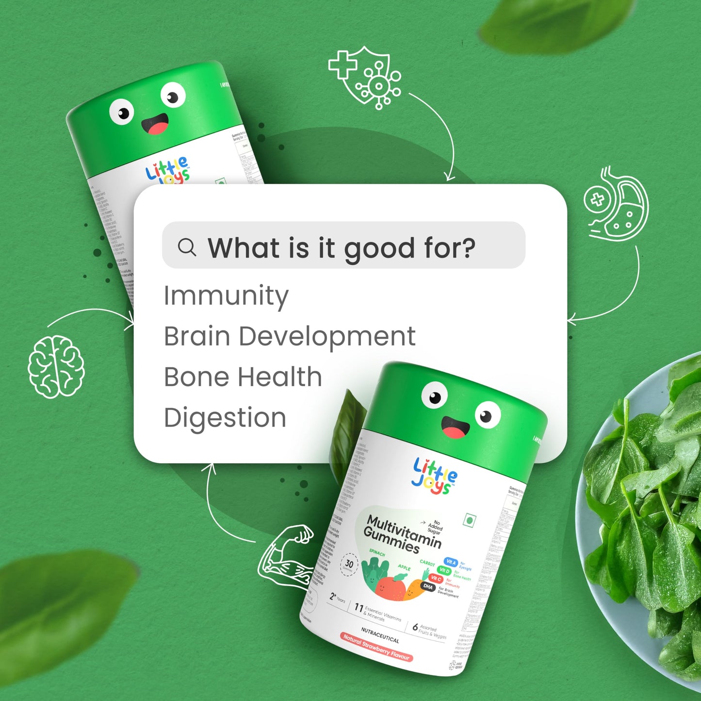 Paquete gomitas multivitaminas little joys sabor fresa niños