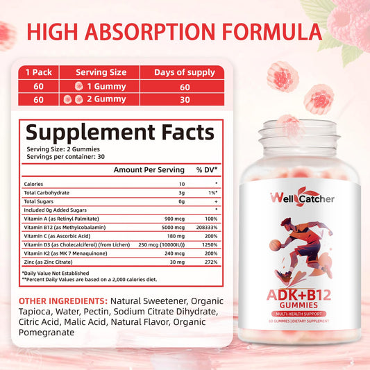 Paquete gomitas vitamina ADK B12 sin azúcar vegano