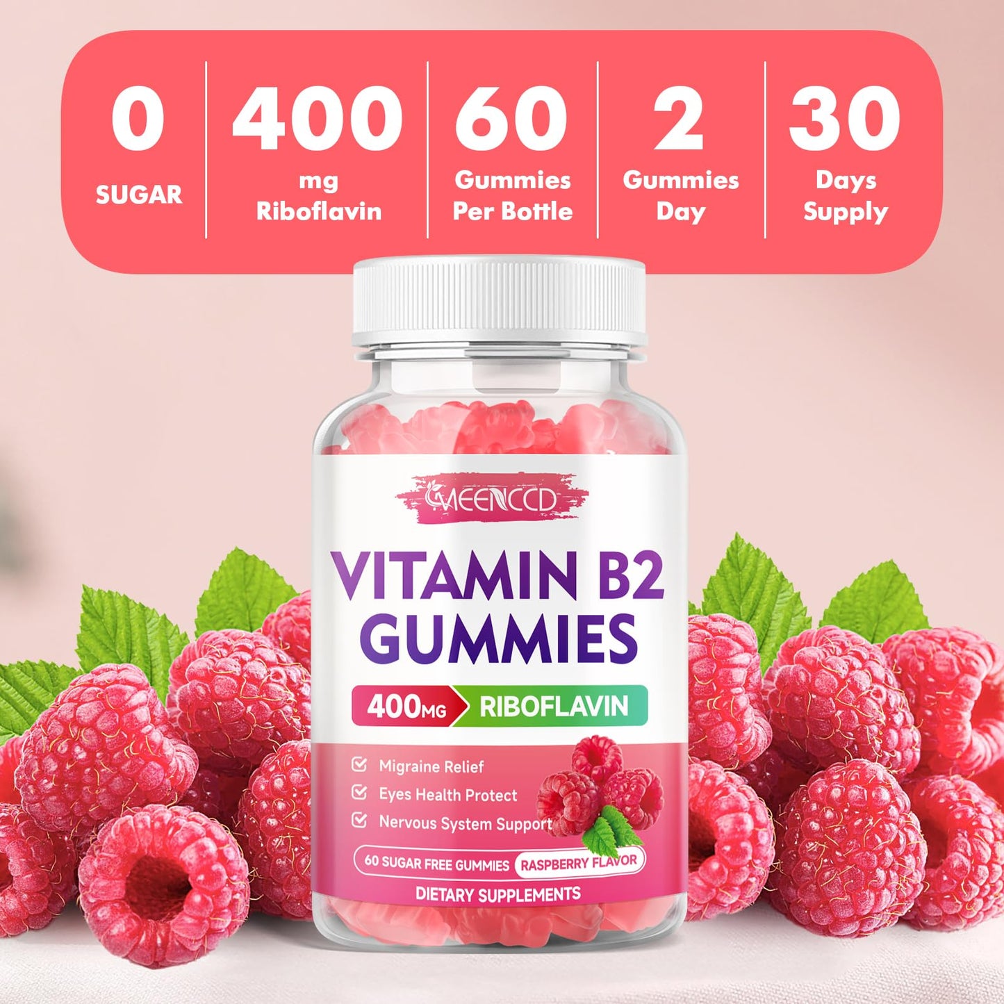 paquete gomitas vitamina b2 MEENCCD riboflavina 400mg 60 piezas