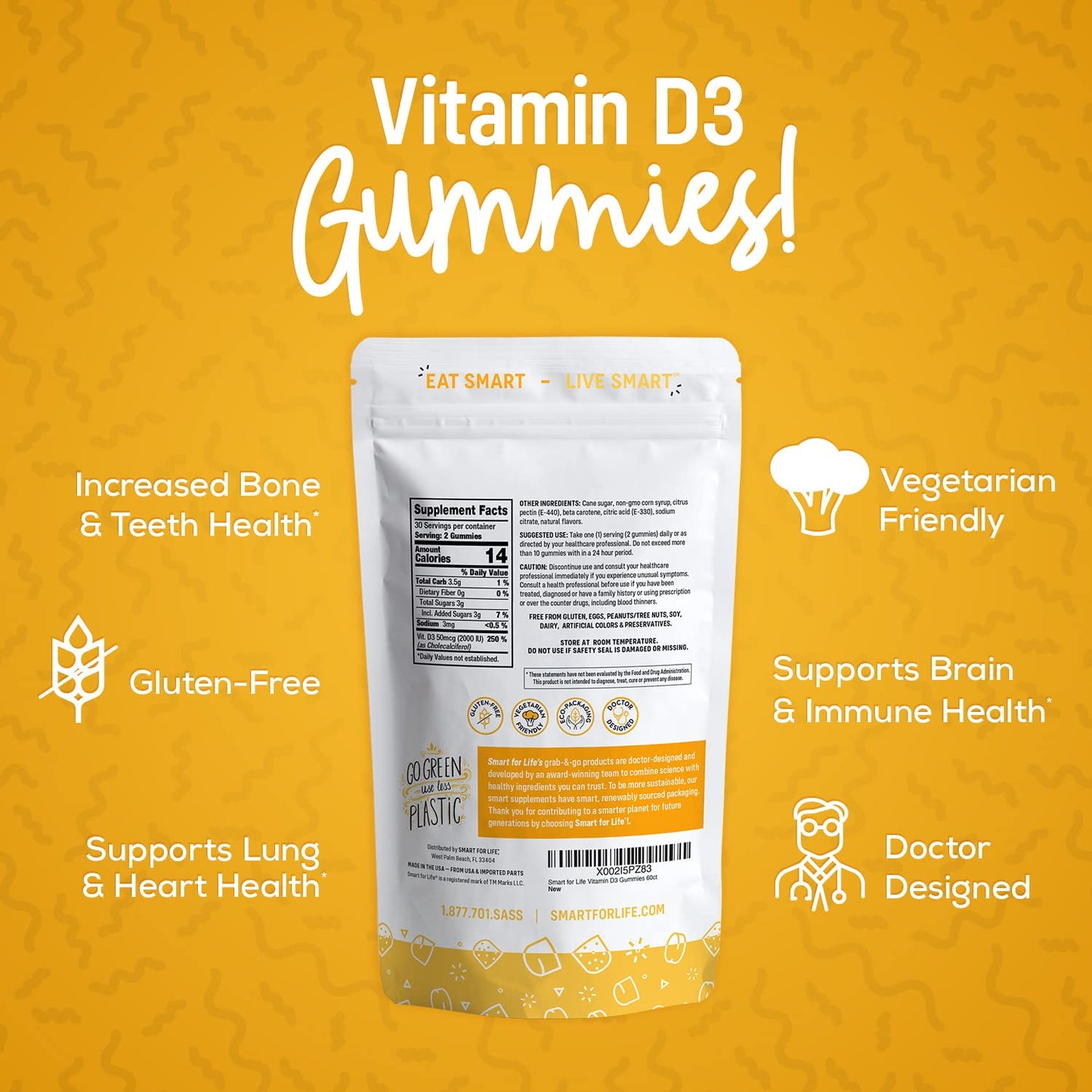 Paquete de gomitas vitamina D3 para apoyo de huesos y músculos
