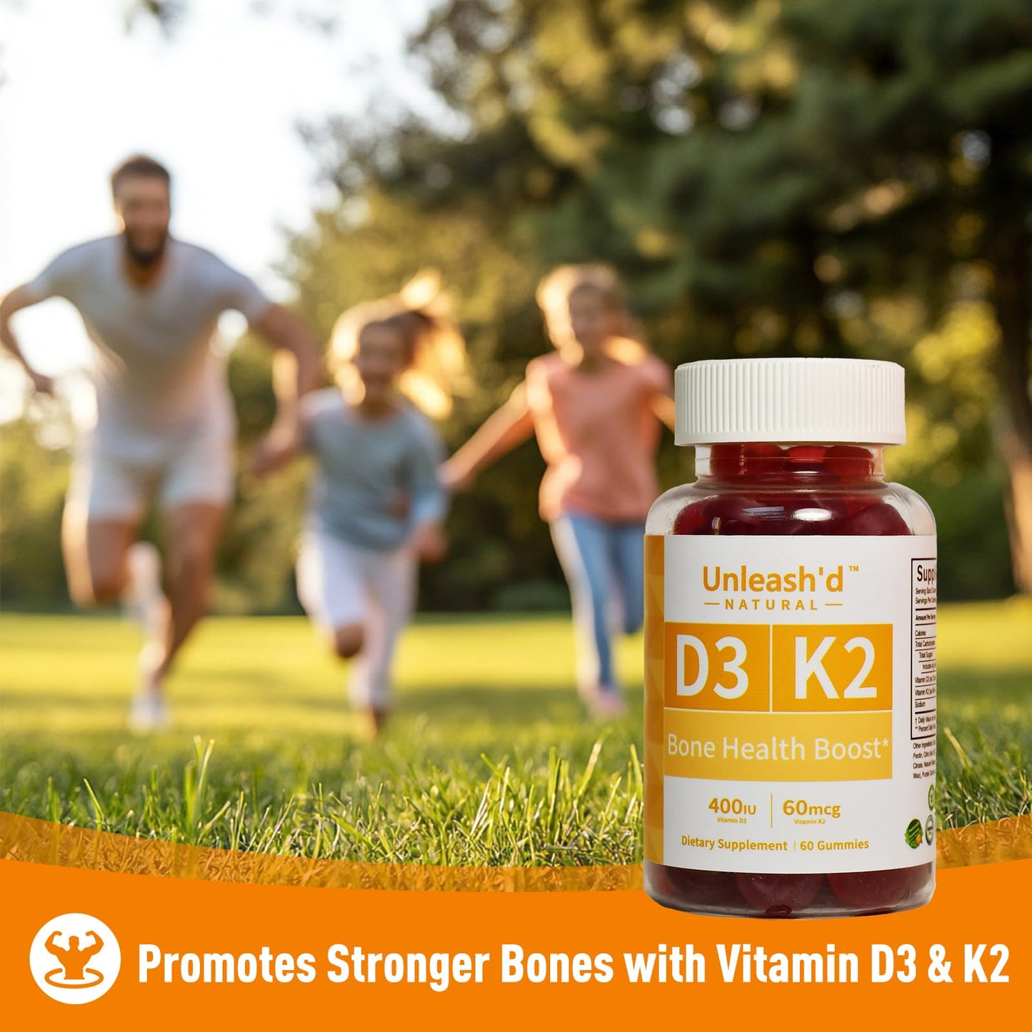 Paquete gomitas vitamina d3 k2 unleash'd 60 unidades