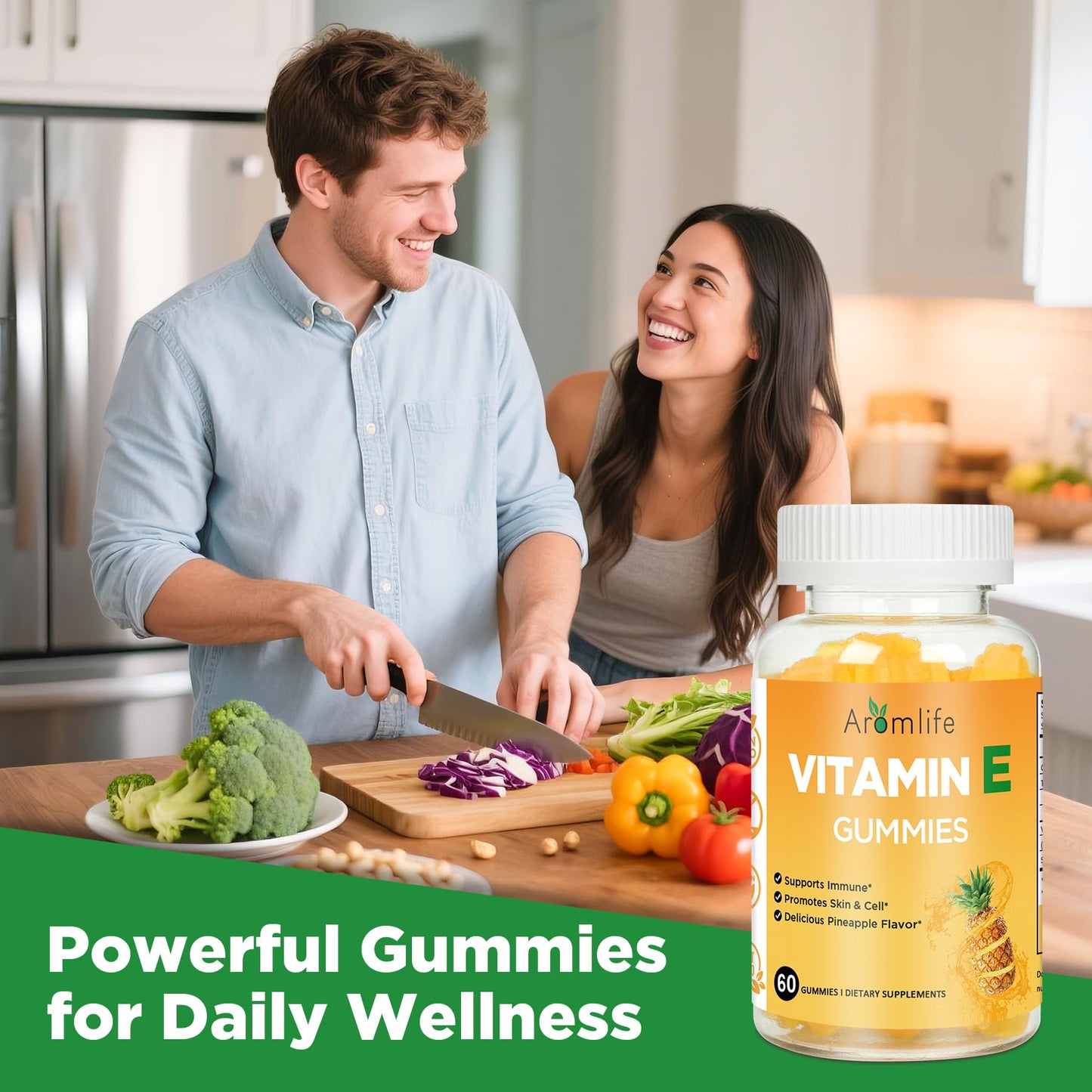 Paquete de gomitas vitamin E Aromlife sabor natural piña