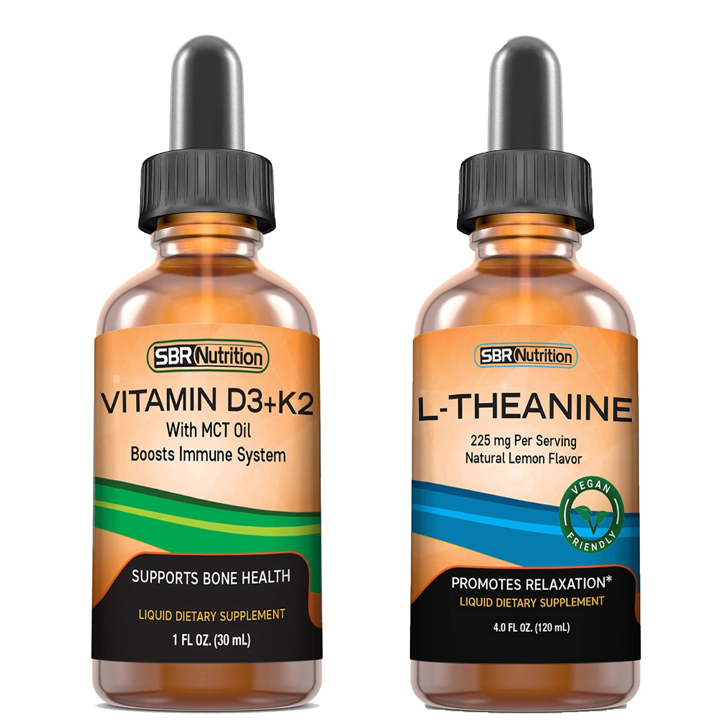 Paquete gotas líquidas D3 K2 y L-Teanina SBR Nutrition