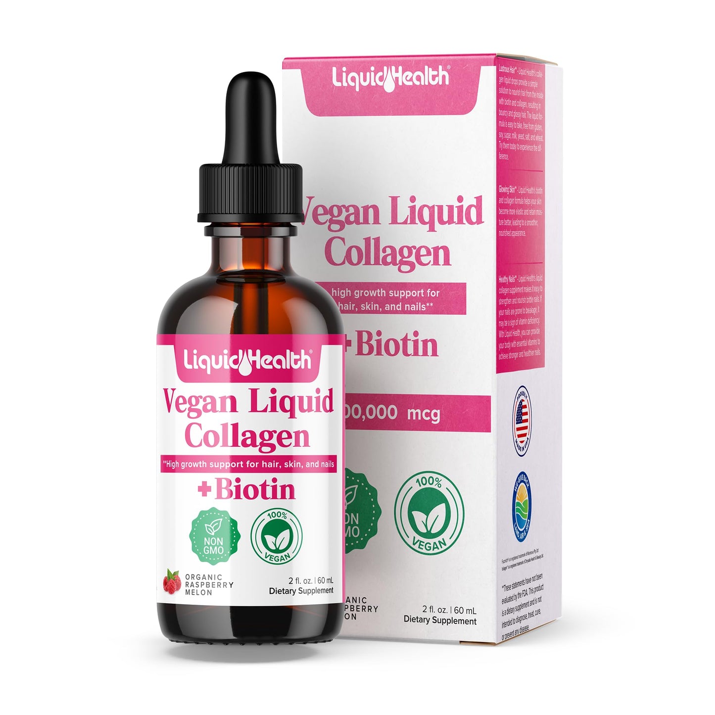 Paquete de gotas líquidas vitamina b12 con biotina y colágeno vegano