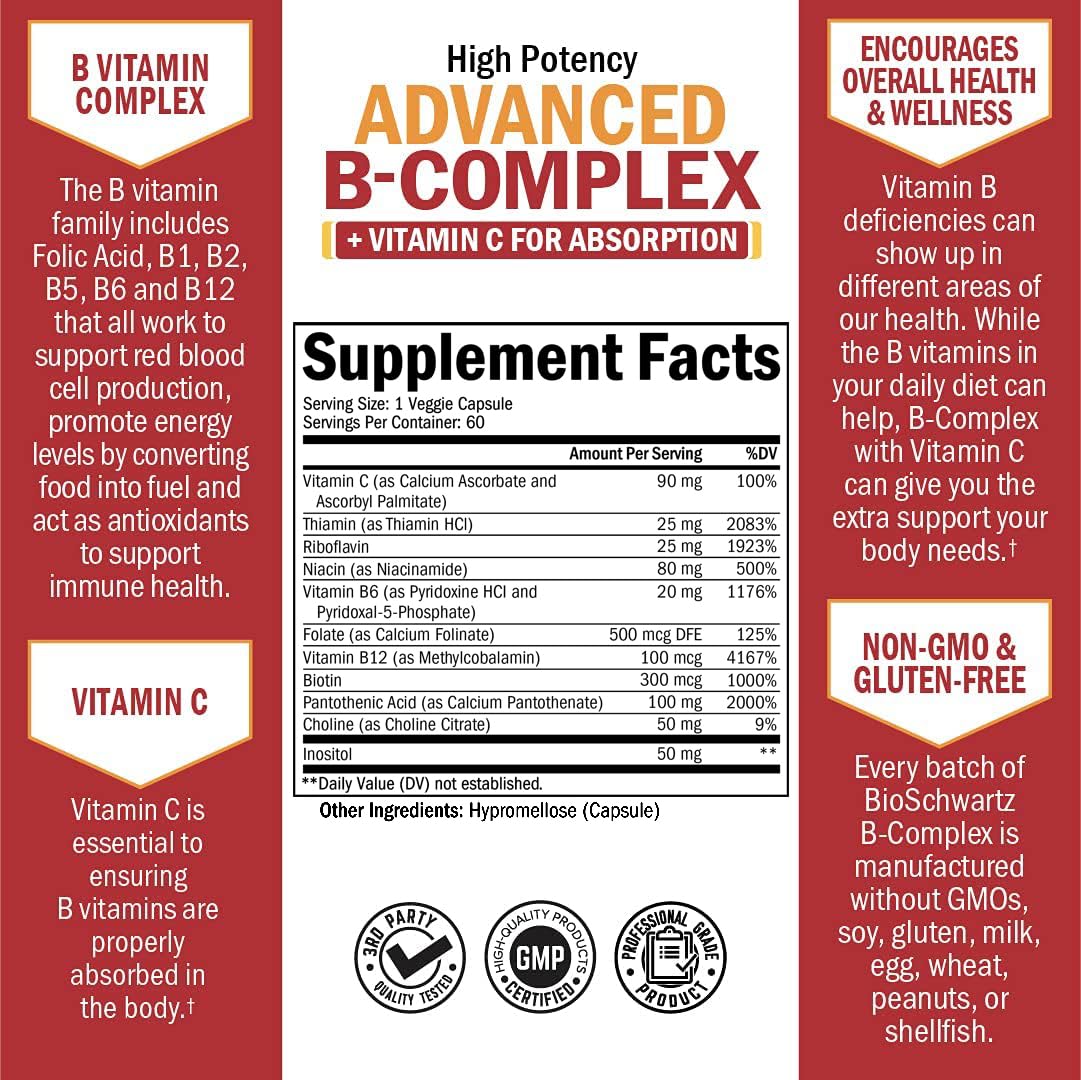 Paquete lateral complejo B y vitamina C BioSchwartz 60 cápsulas