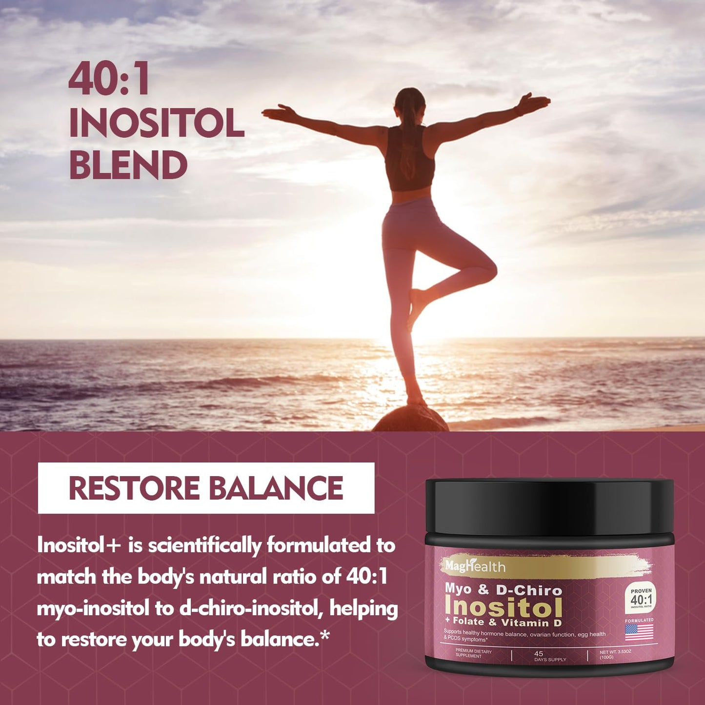 Paquete MagHealth polvo inositol 45 porciones alta pureza