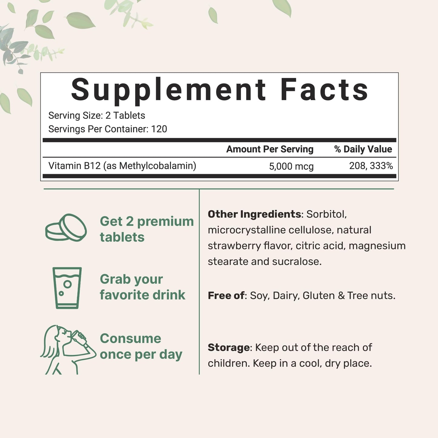 Paquete Micro Ingredients vitamina b12 5000 mcg 240 tabletas