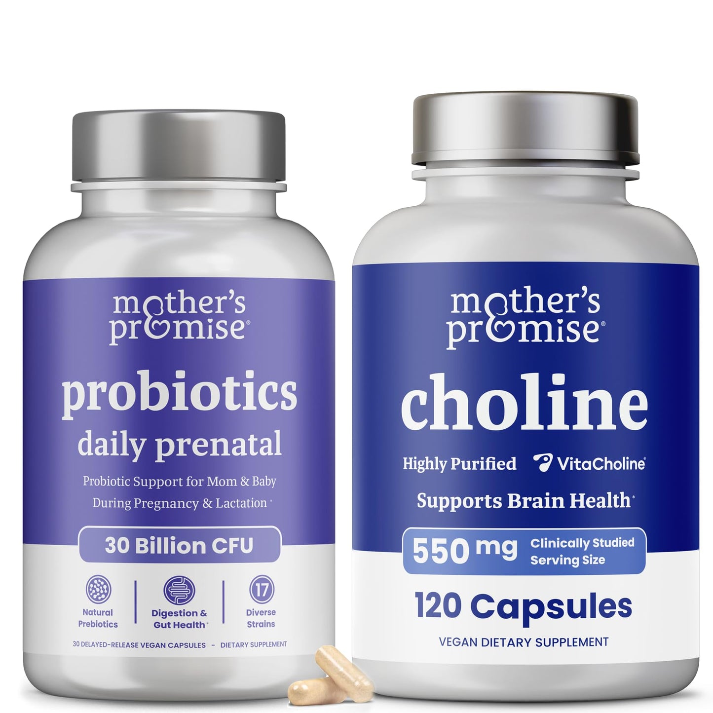 Paquete Mother's Promise probióticos prenatales y cápsulas colina