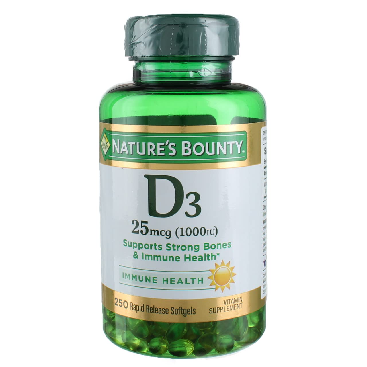 Paquete Nature's Bounty vitamina d3 1000 ui 250 cápsulas triple