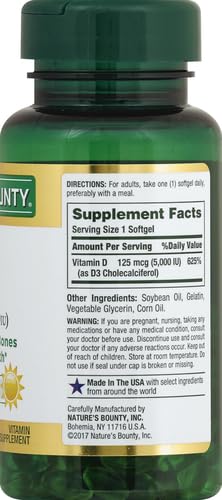 Paquete Nature's Bounty Vitamina D3 5000 IU apoyo para huesos e inmunidad