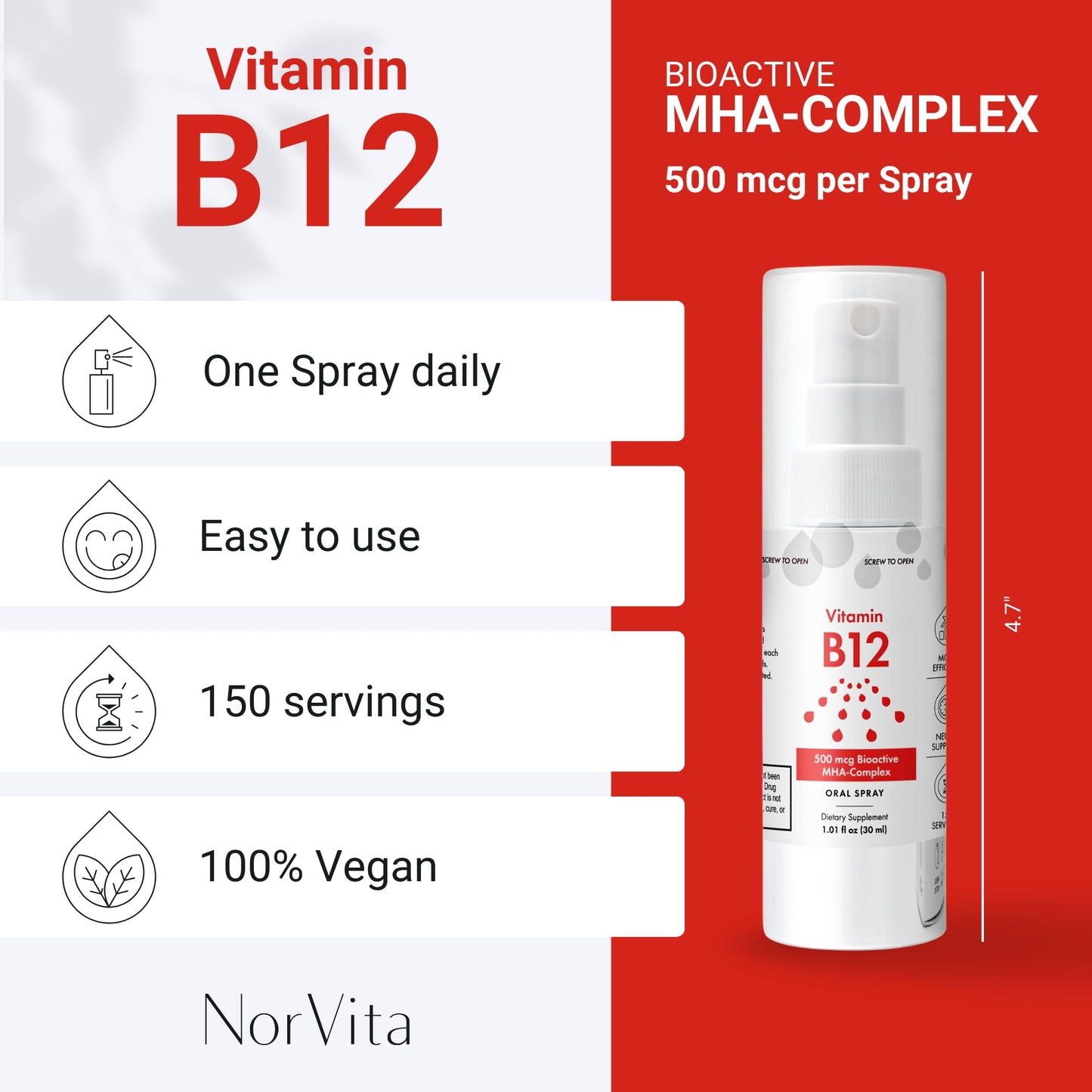 Paquete NorVita vitaminas spray D3 y B12 para salud y energía