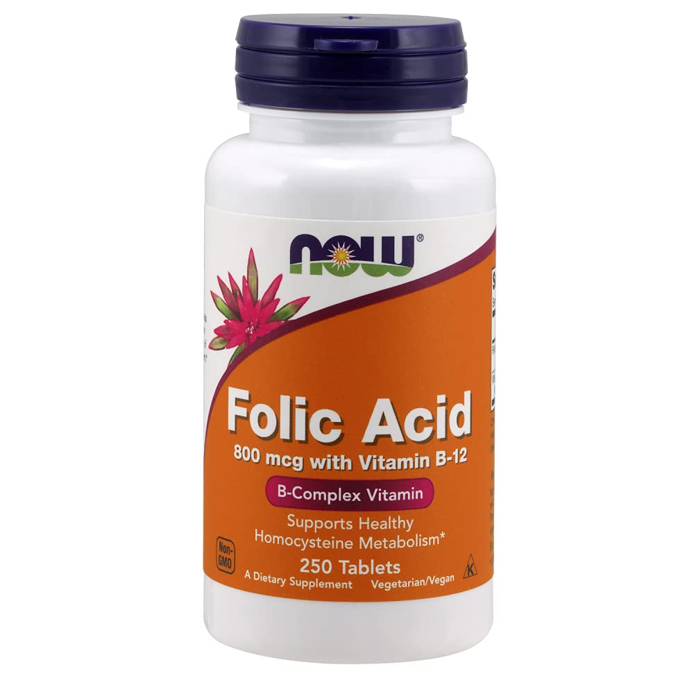 Paquete NOW Foods ácido fólico 800 mcg frontal