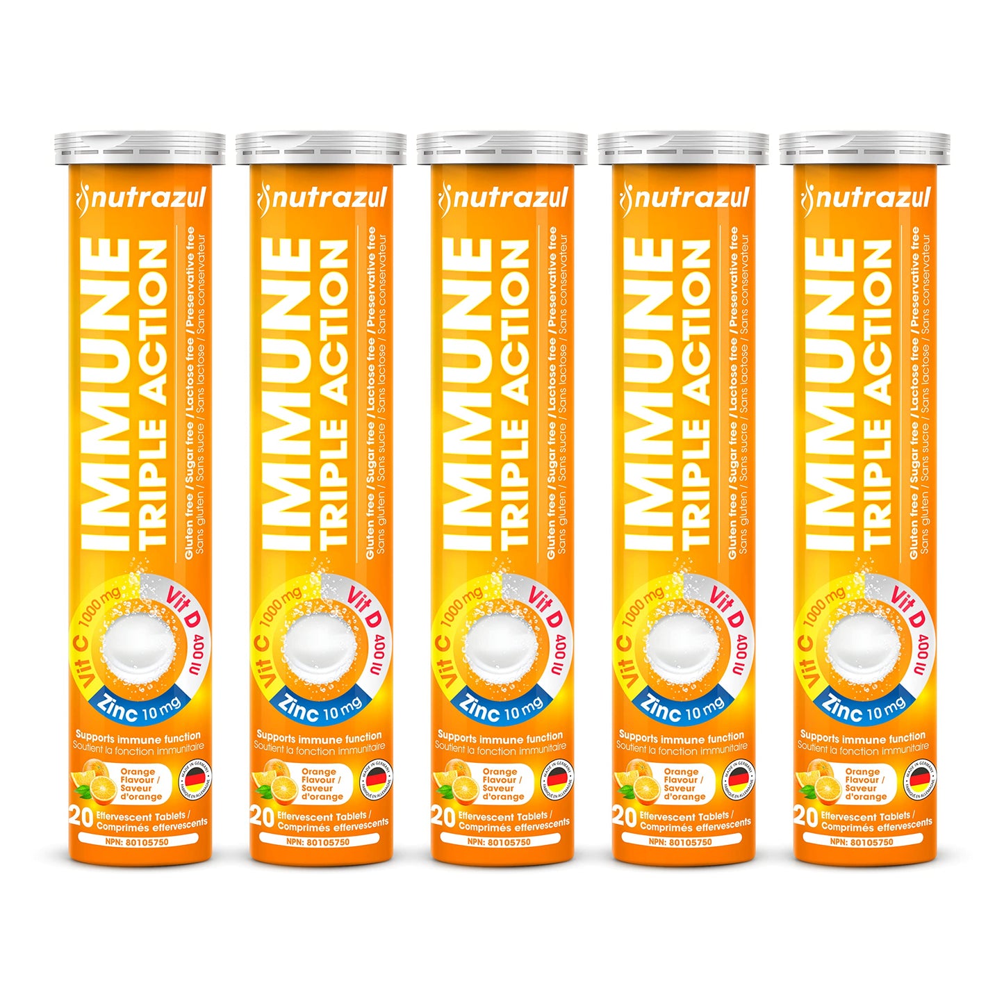 Paquete Nutrazul tabletas efervescentes triple acción vitamina C D zinc