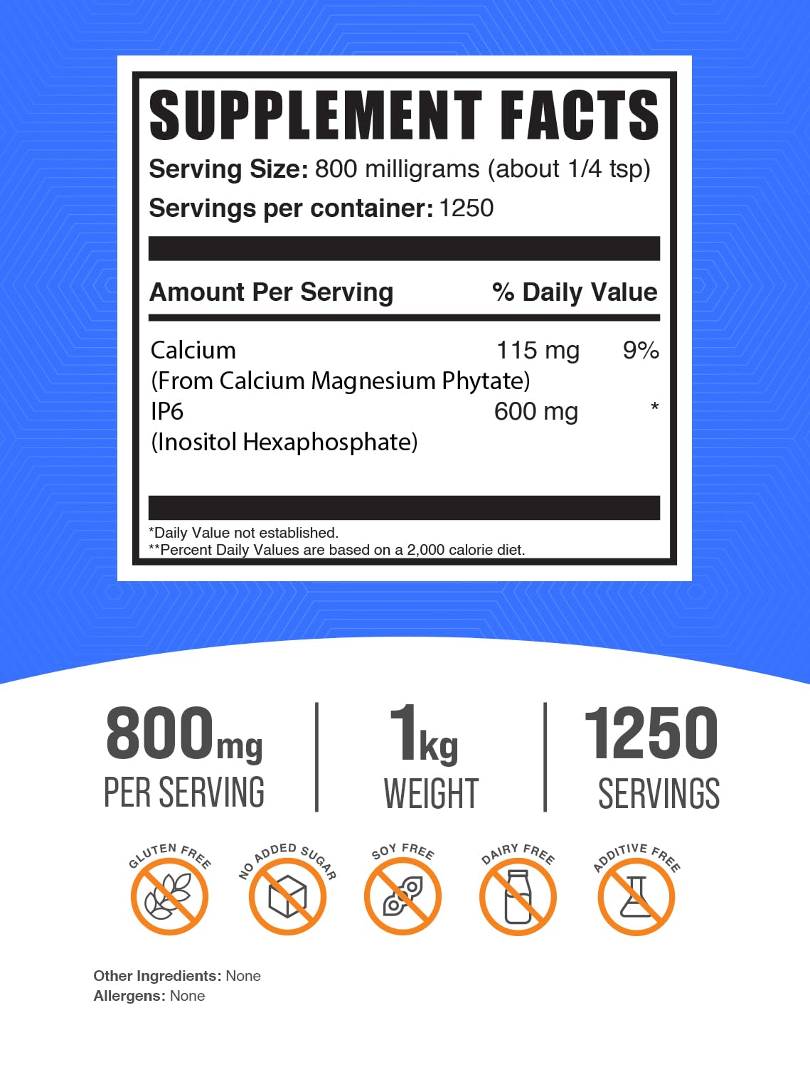 Paquete de polvo BulkSupplements IP6 sin gluten para bienestar