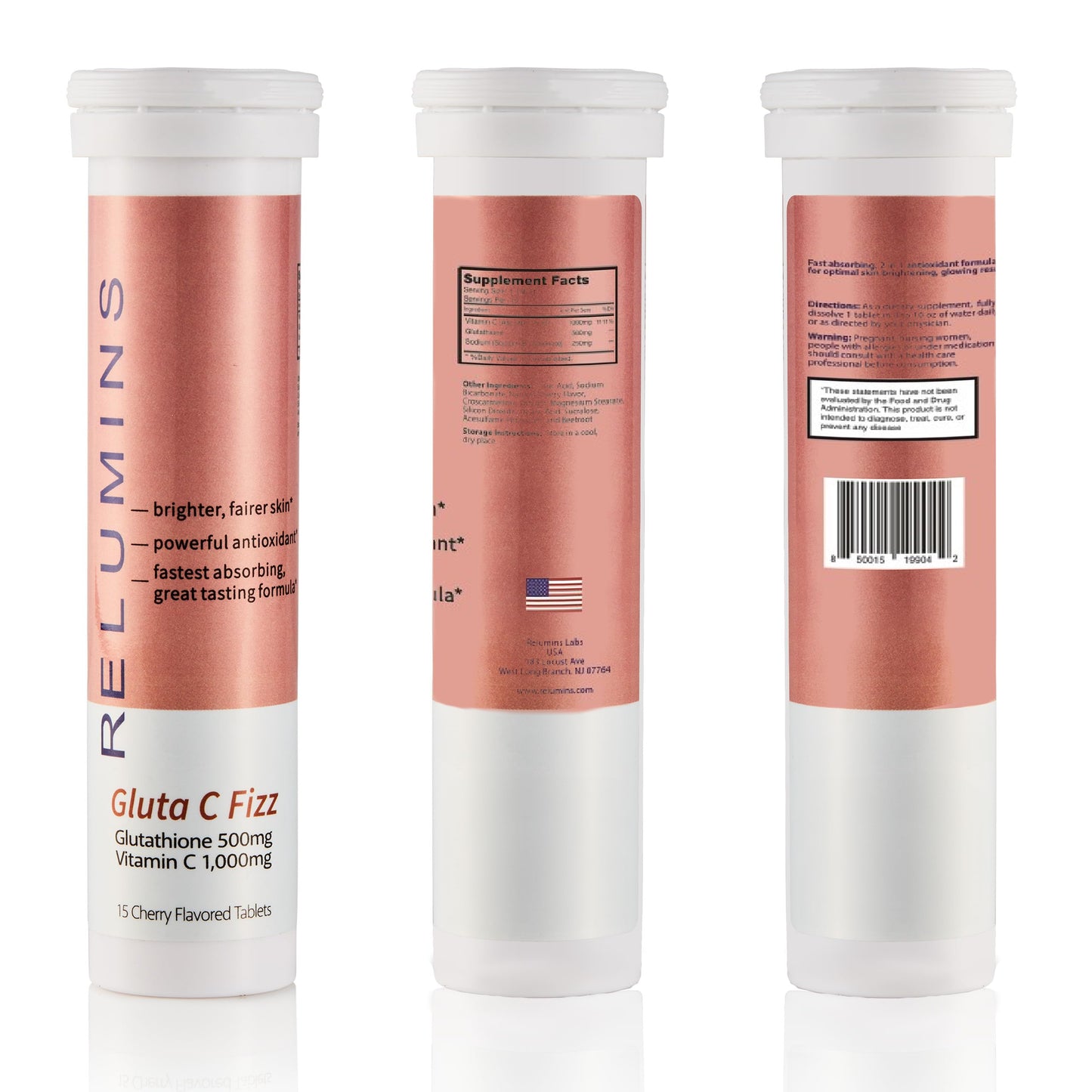 Paquete Relumins Gluta C Fizz 15 tabletas para piel rejuvenecida