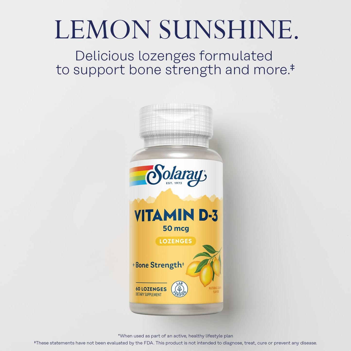 Paquete Solaray Vitamina D3 50mcg 2000 UI pastillas sabor limón