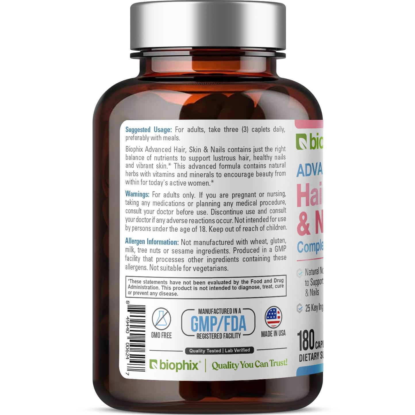 Paquete de suplemento biophix para cabello piel uñas saludables
