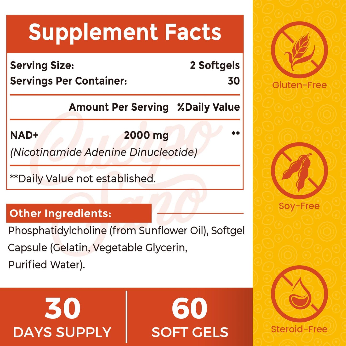 Paquete de suplemento NAD+ 2000 mg Cuerpo Sano