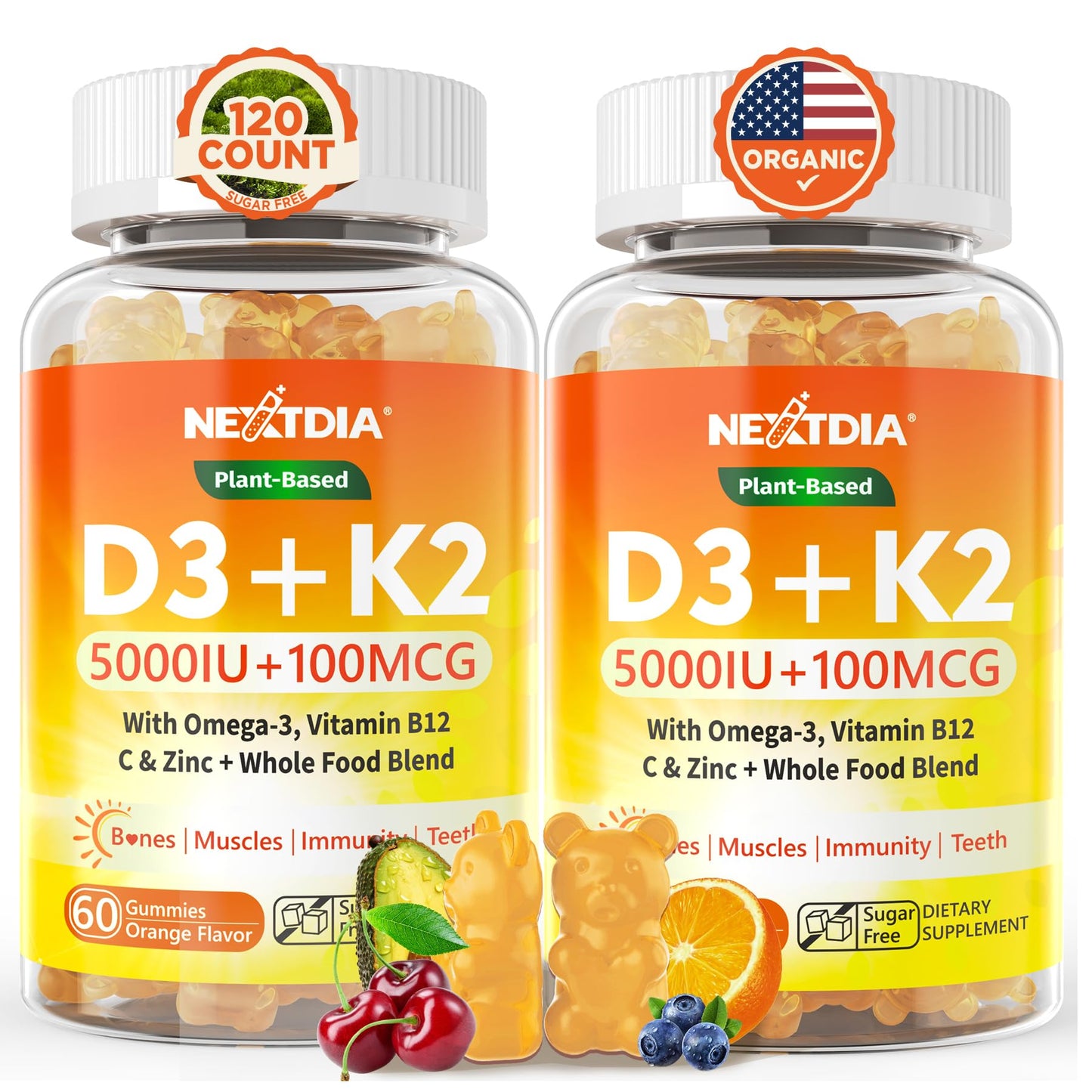 Paquete suplemento Nextdia Vitamina D3 K2 orgánico 60 unidades