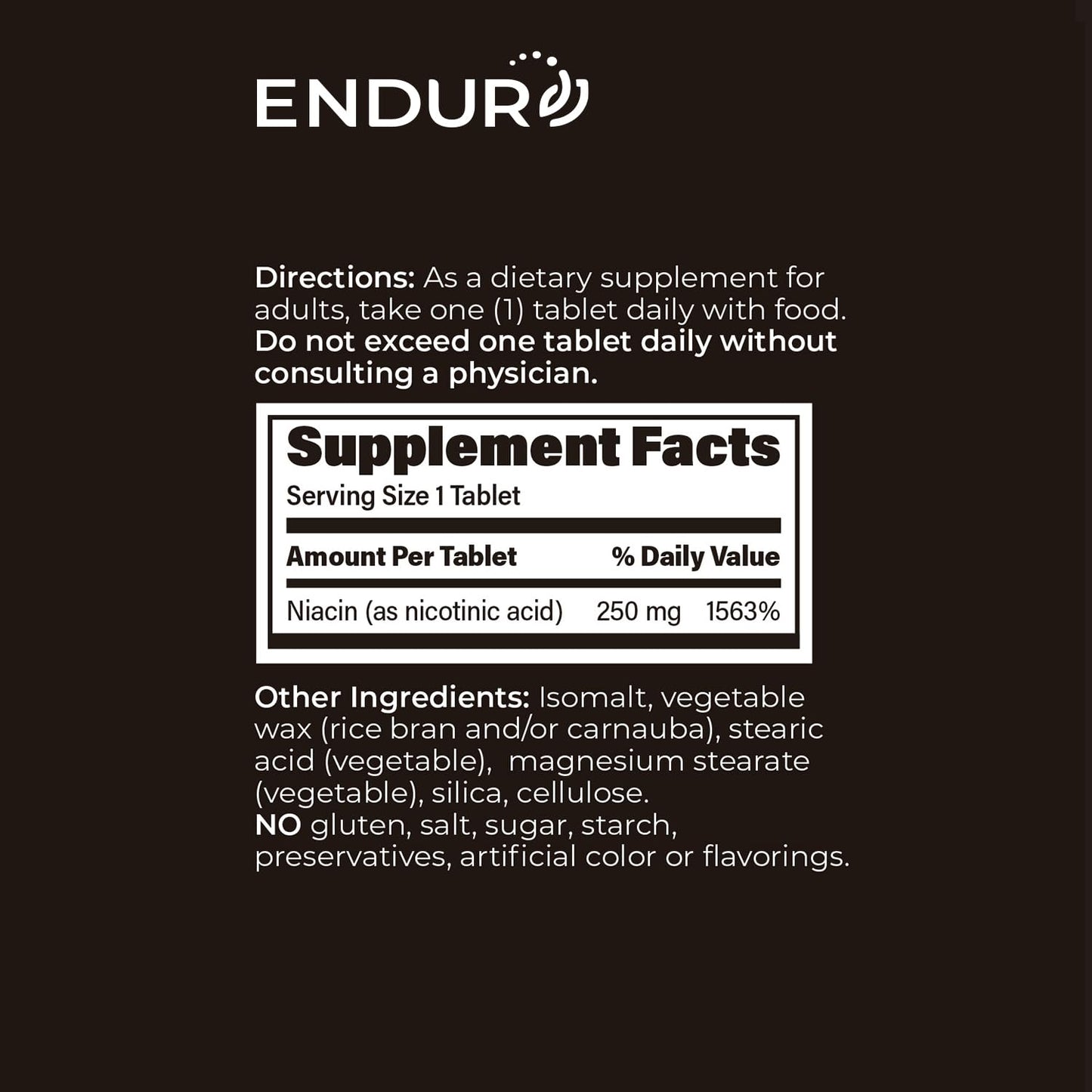 Paquete frontal suplemento niacina Endurance Products