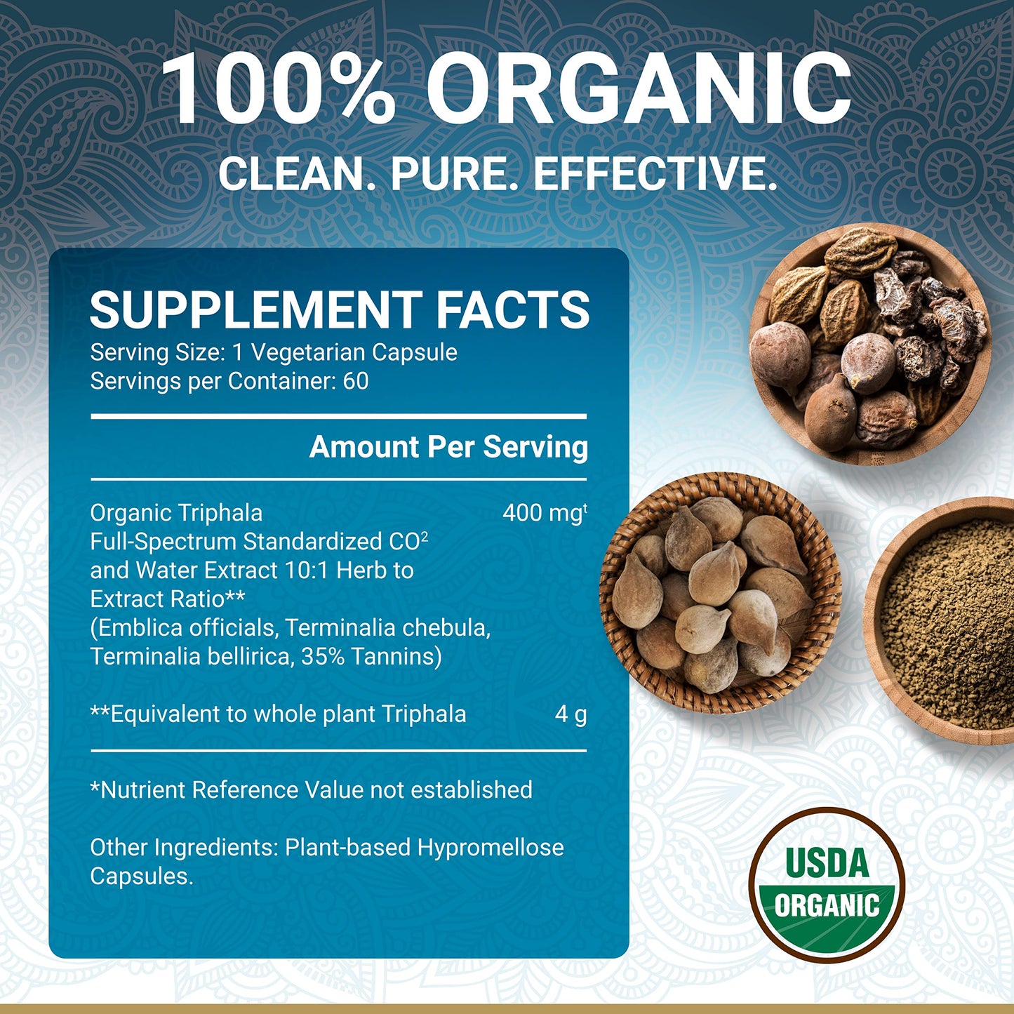 Paquete True Veda triphala orgánico cápsulas digestión