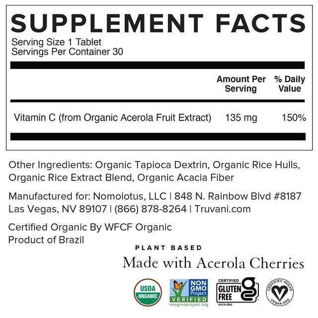 Paquete Truvani vitamina c orgánica antioxidante 30 porciones