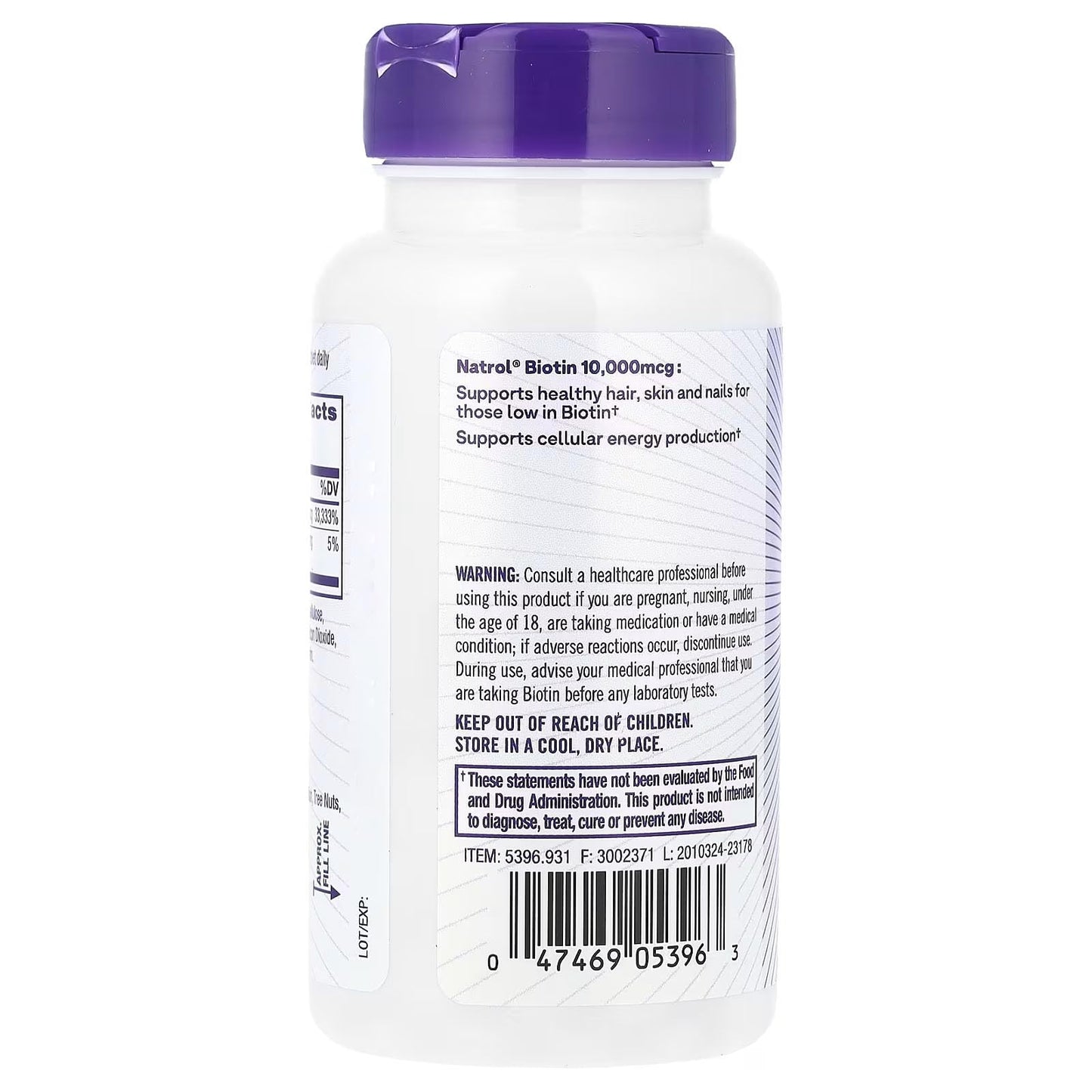 Paquete vertical Natrol Biotin Max 10000mcg 100 tabletas